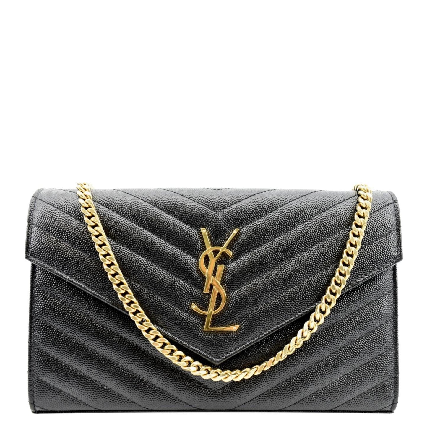 SAINT LAURENT Envelope Leather Chain Shoulder Bag Black
