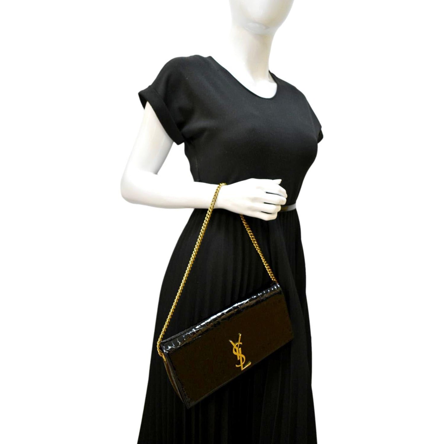 SAINT LAURENT Kate 99 Embossed Alligator Leather Chain Shoulder Bag Black