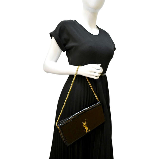 SAINT LAURENT Kate 99 Embossed Alligator Leather Chain Shoulder Bag Black