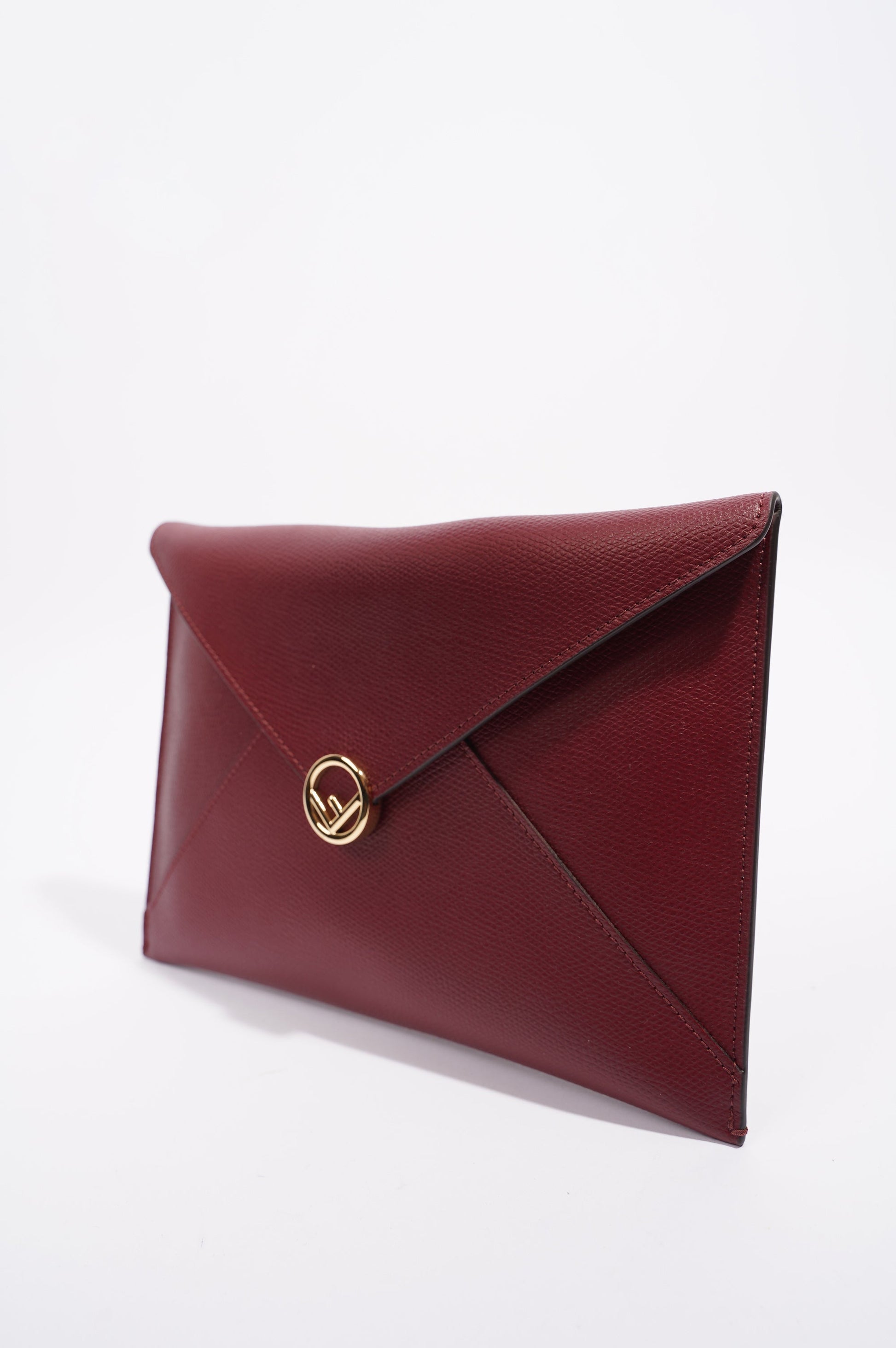 Fendi Womens Pouch Clutch Burgundy Leather