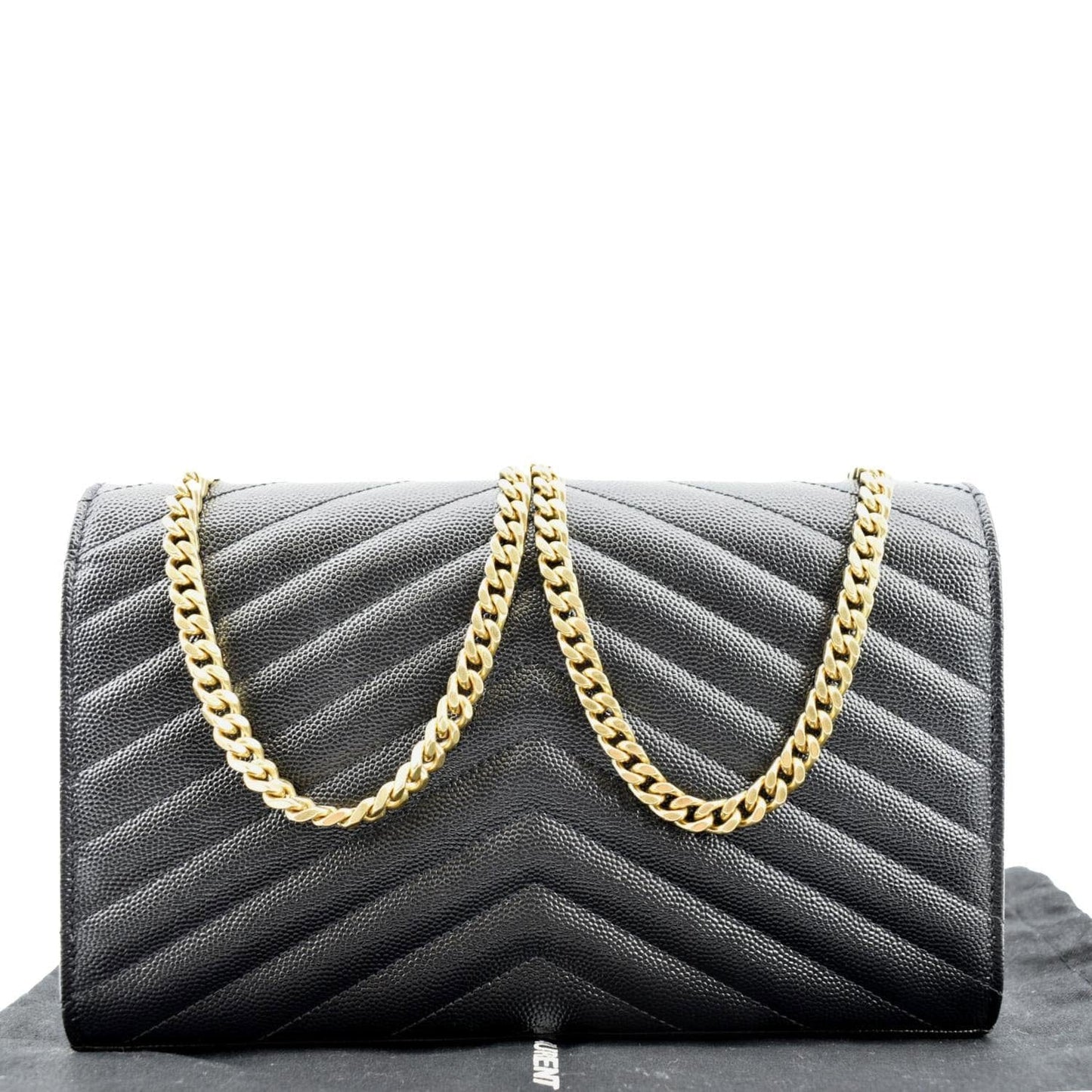 SAINT LAURENT Envelope Leather Chain Shoulder Bag Black