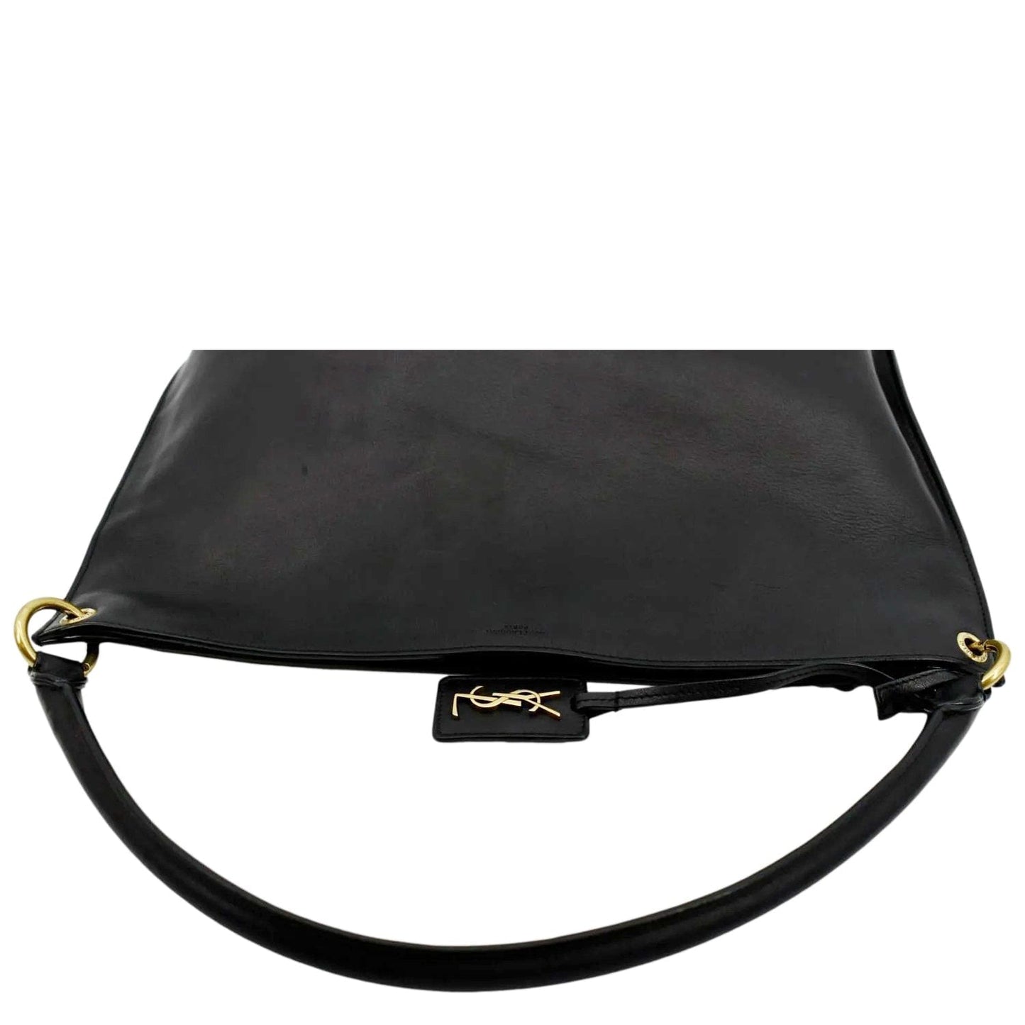 SAINT LAURENT Tag Calfskin Leather Hobo Bag Black