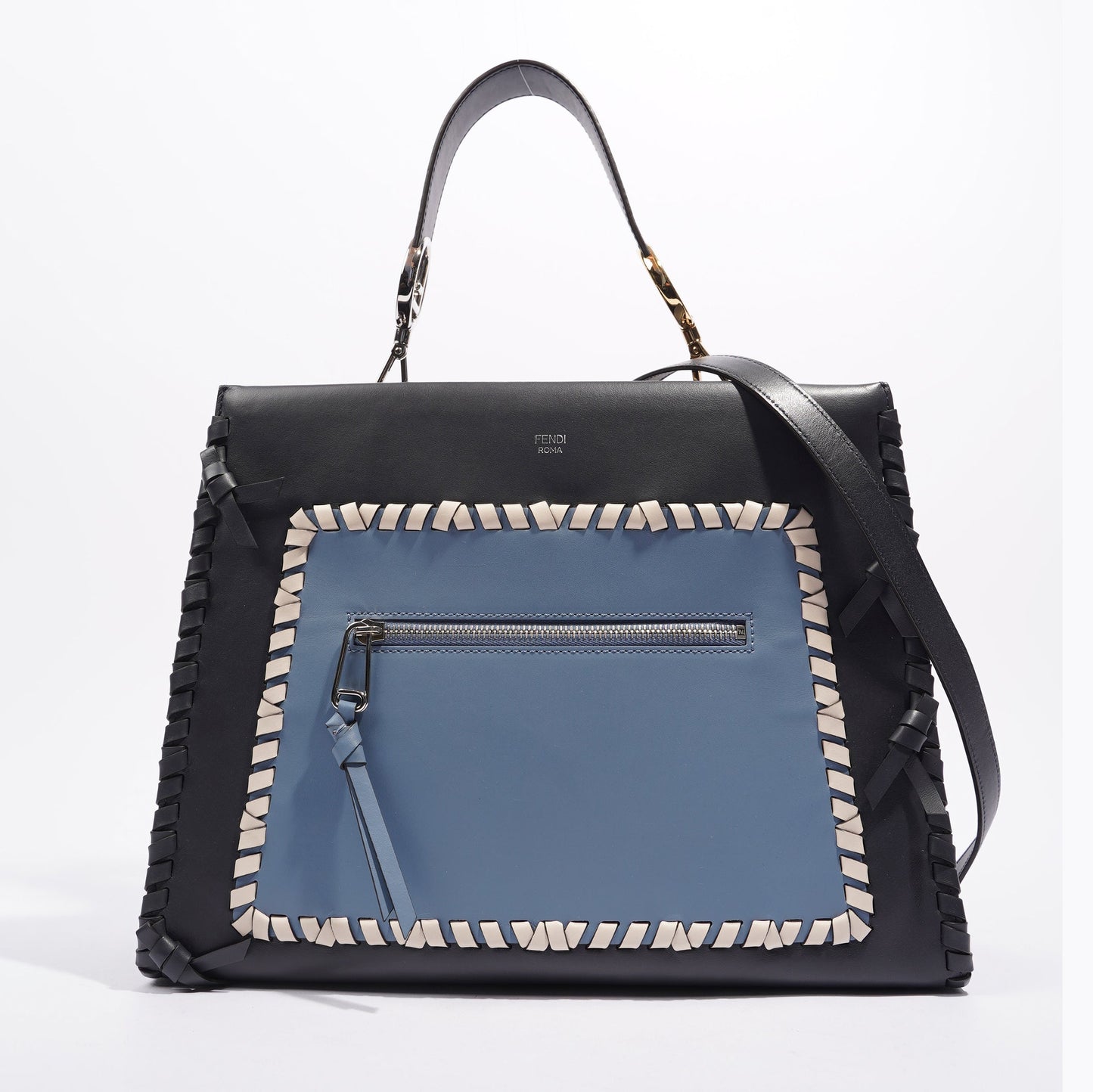 Fendi Womens Runaway Whipstitch Bag Blue / Navy