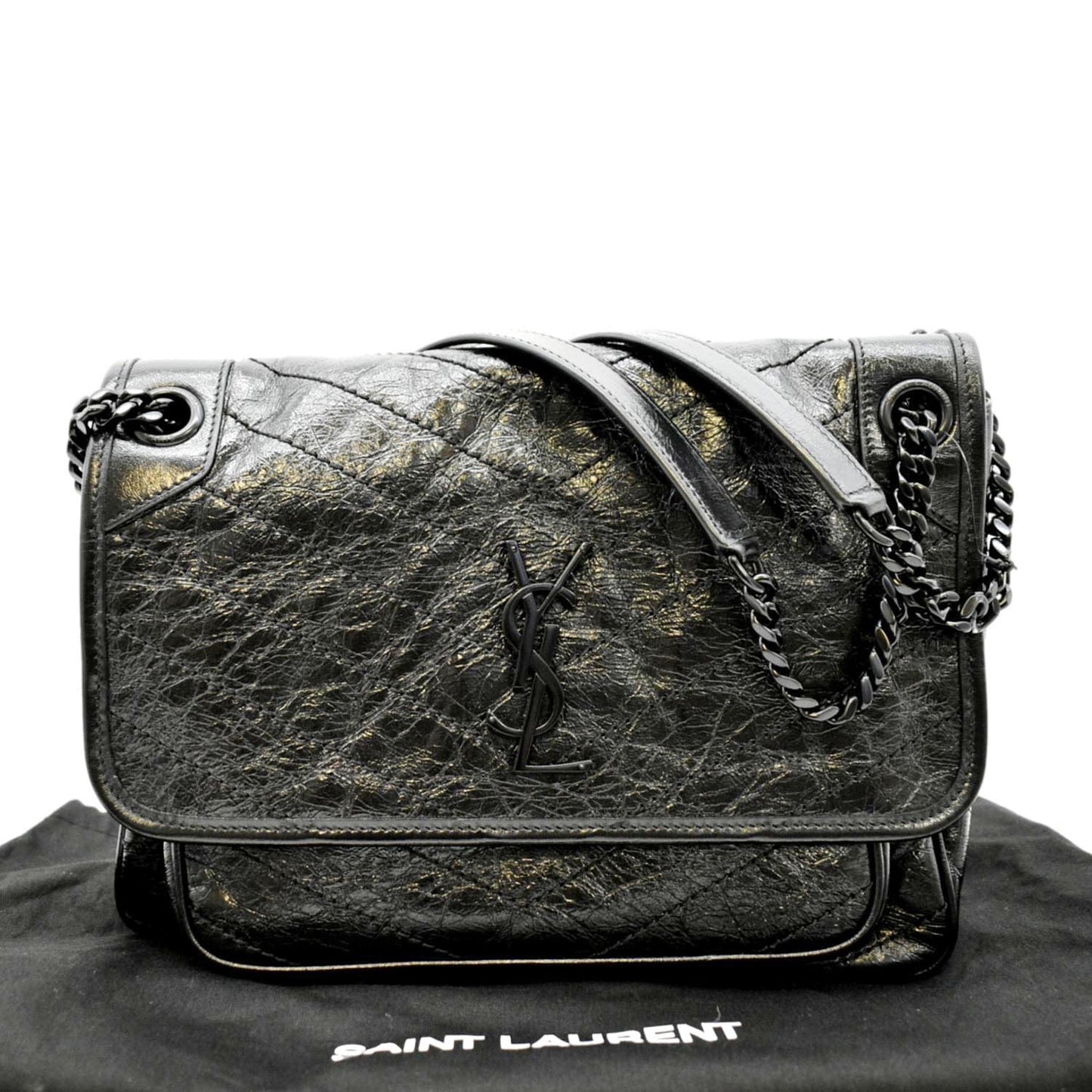 SAINT LAURENT Niki Medium Leather Shoulder Bag Black