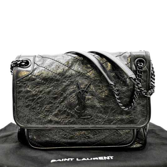 SAINT LAURENT Niki Medium Leather Shoulder Bag Black