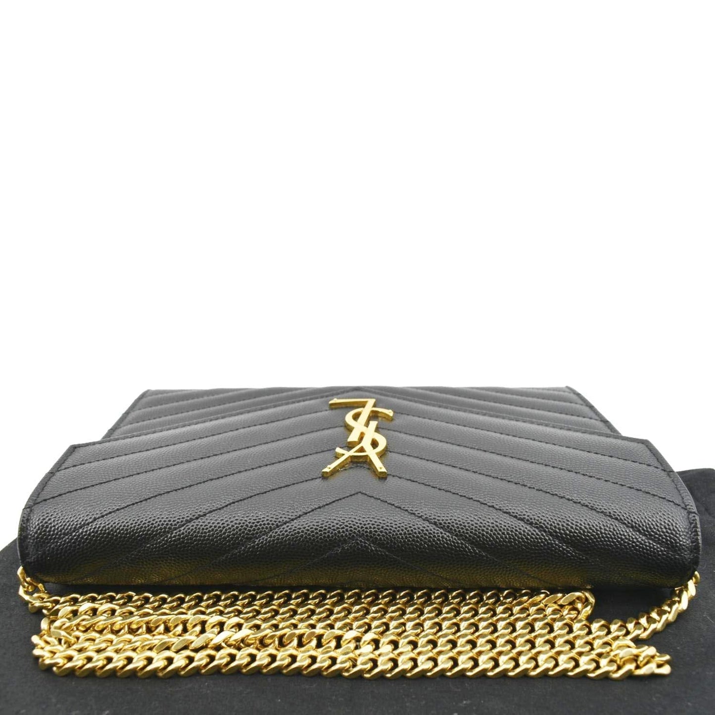 SAINT LAURENT Envelope Leather Chain Shoulder Bag Black