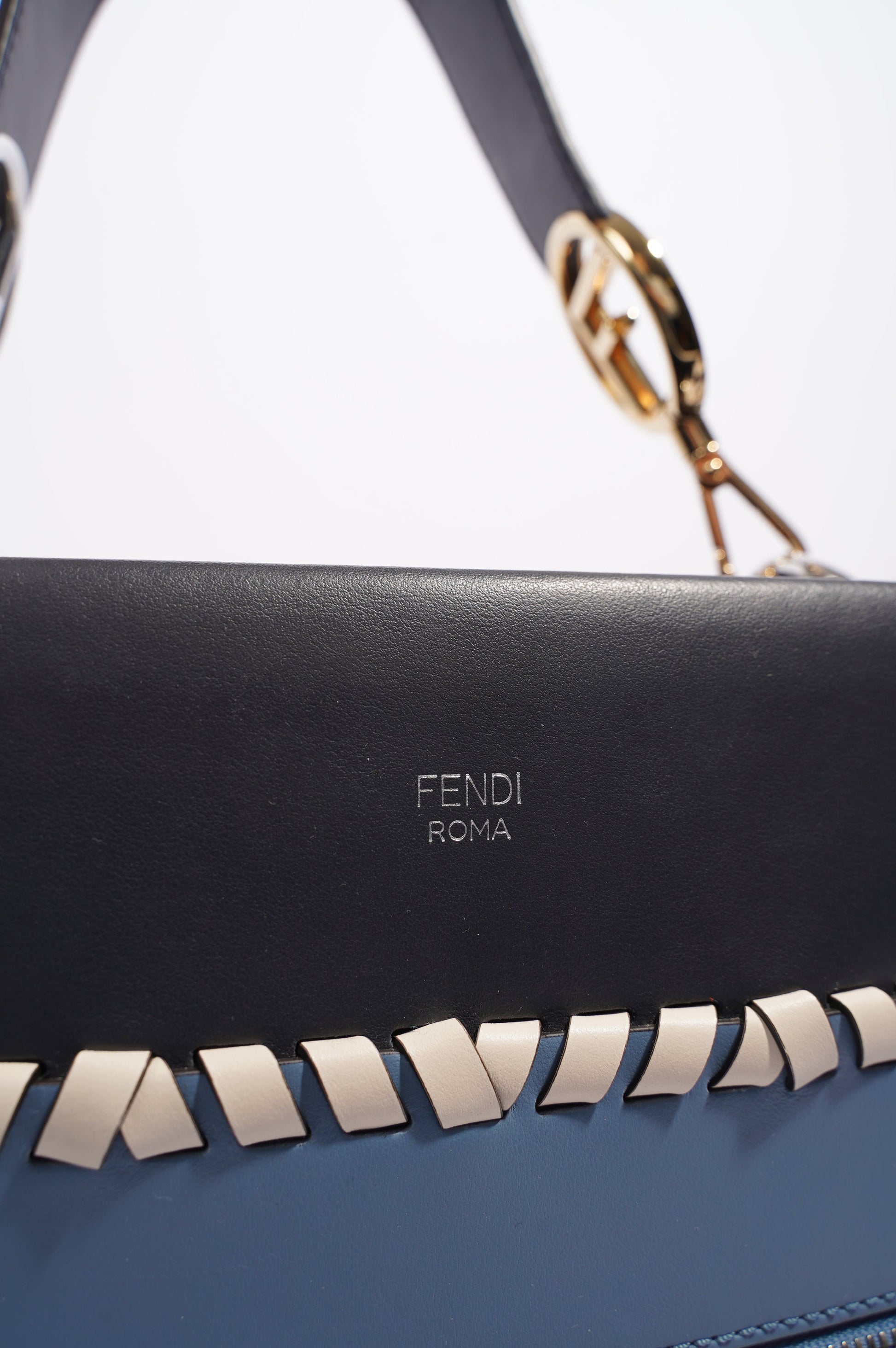Fendi Womens Runaway Whipstitch Bag Blue / Navy