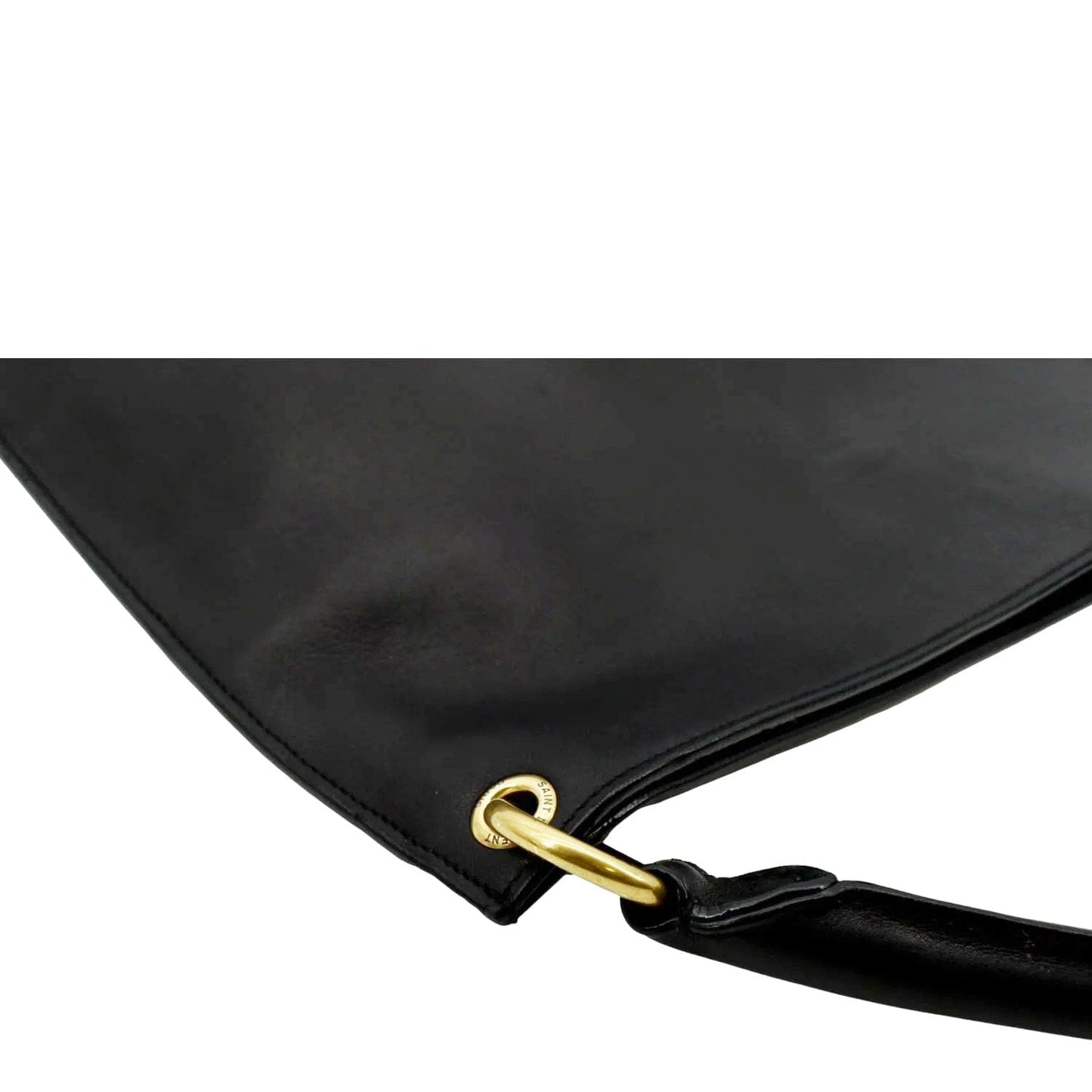 SAINT LAURENT Tag Calfskin Leather Hobo Bag Black