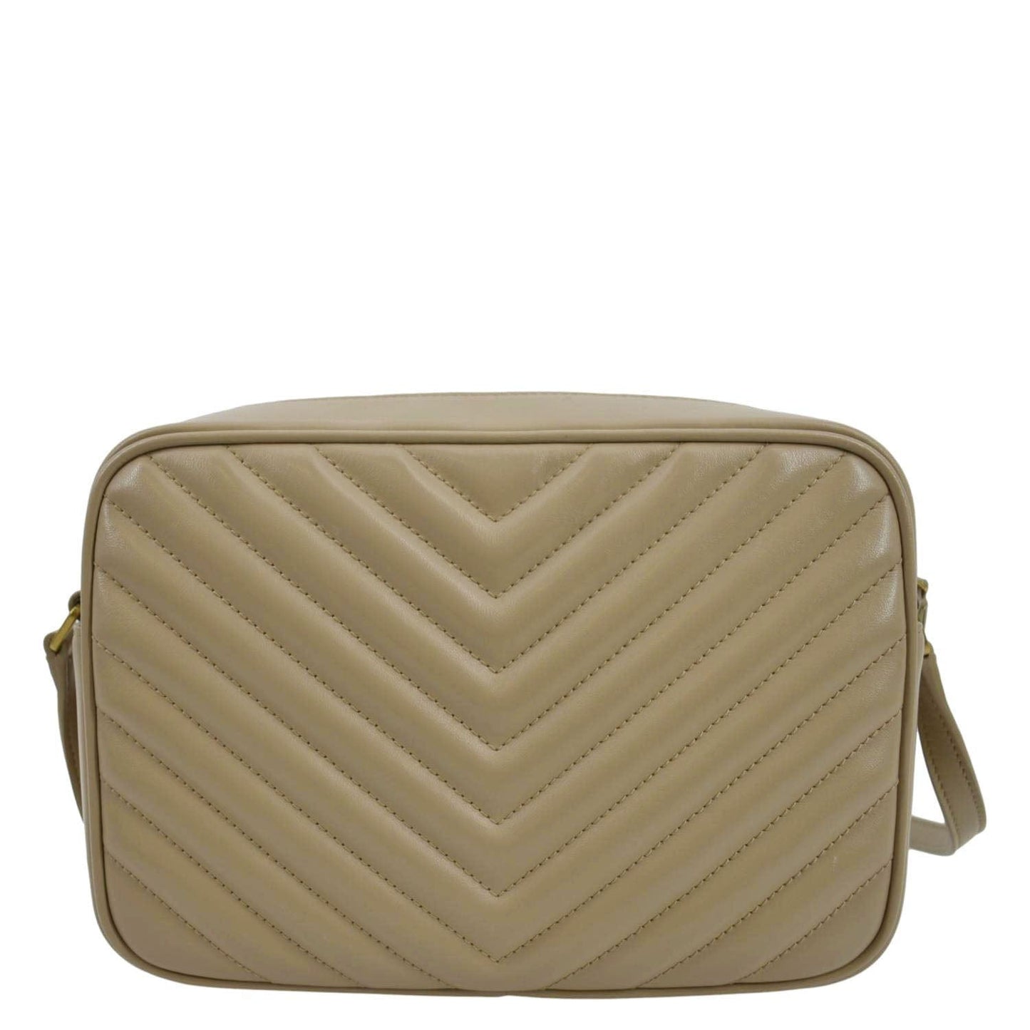 SAINT LAURENT Lou Chevron Leather Camera Crossbody Bag Beige