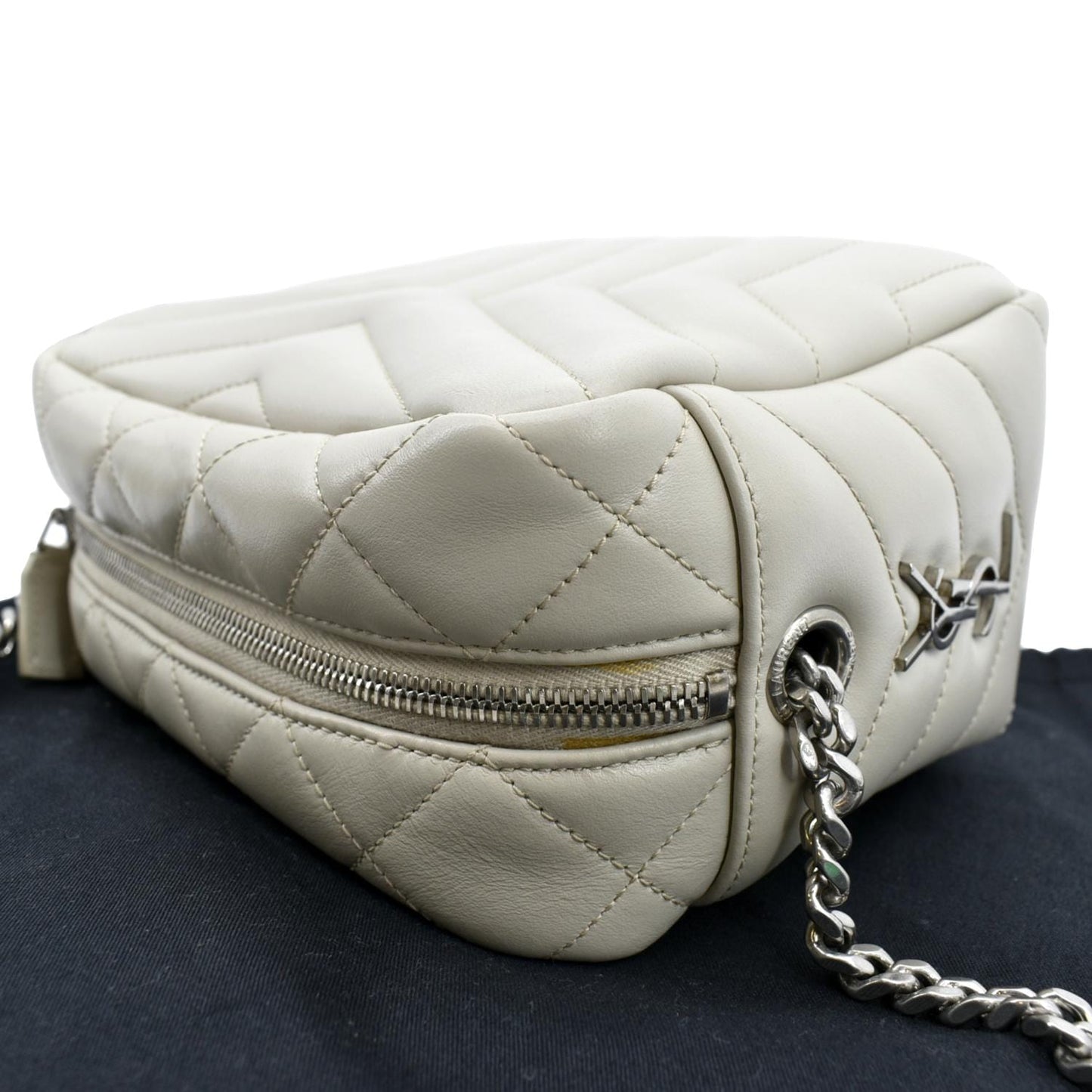 SAINT LAURENT Loulou Y Small Calfskin Leather Crossbody Bag White