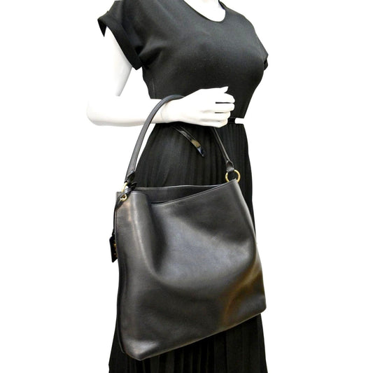 SAINT LAURENT Tag Calfskin Leather Hobo Bag Black