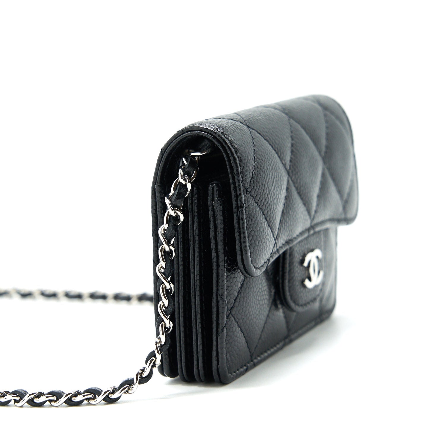 Chanel Card Holder With Chain Black Caviar