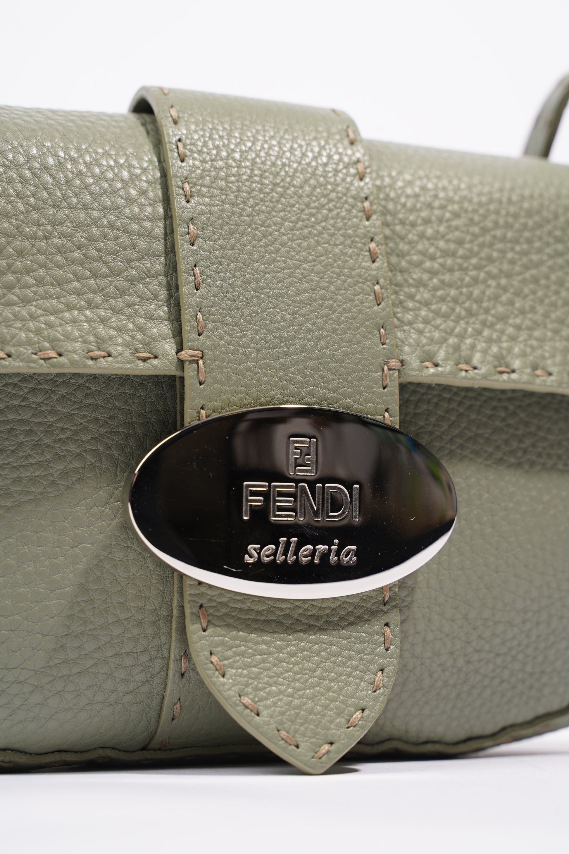 Fendi Womens Selleria Baguette Bag Green
