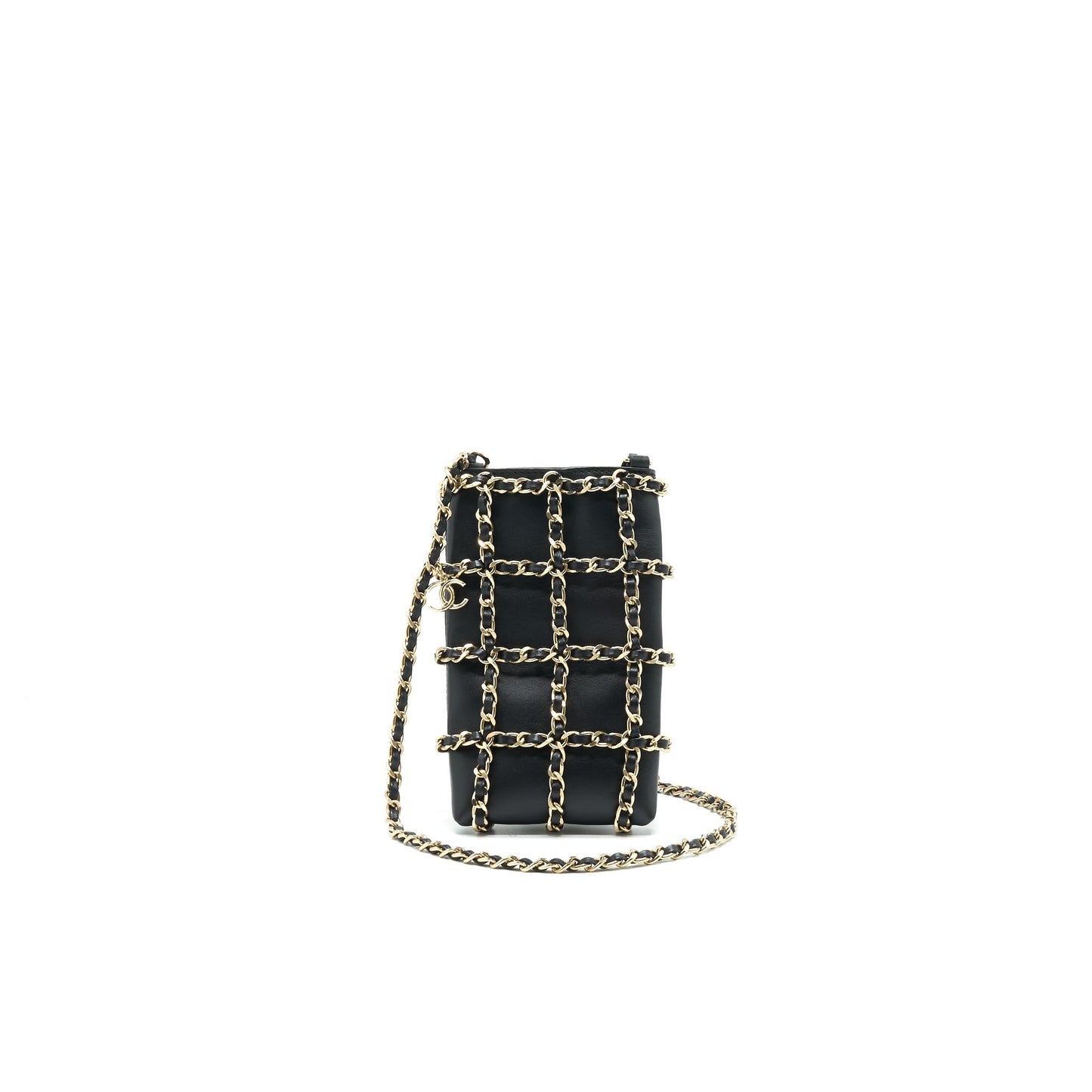 Chanel Gold Clutch O Chain Phone Holder black