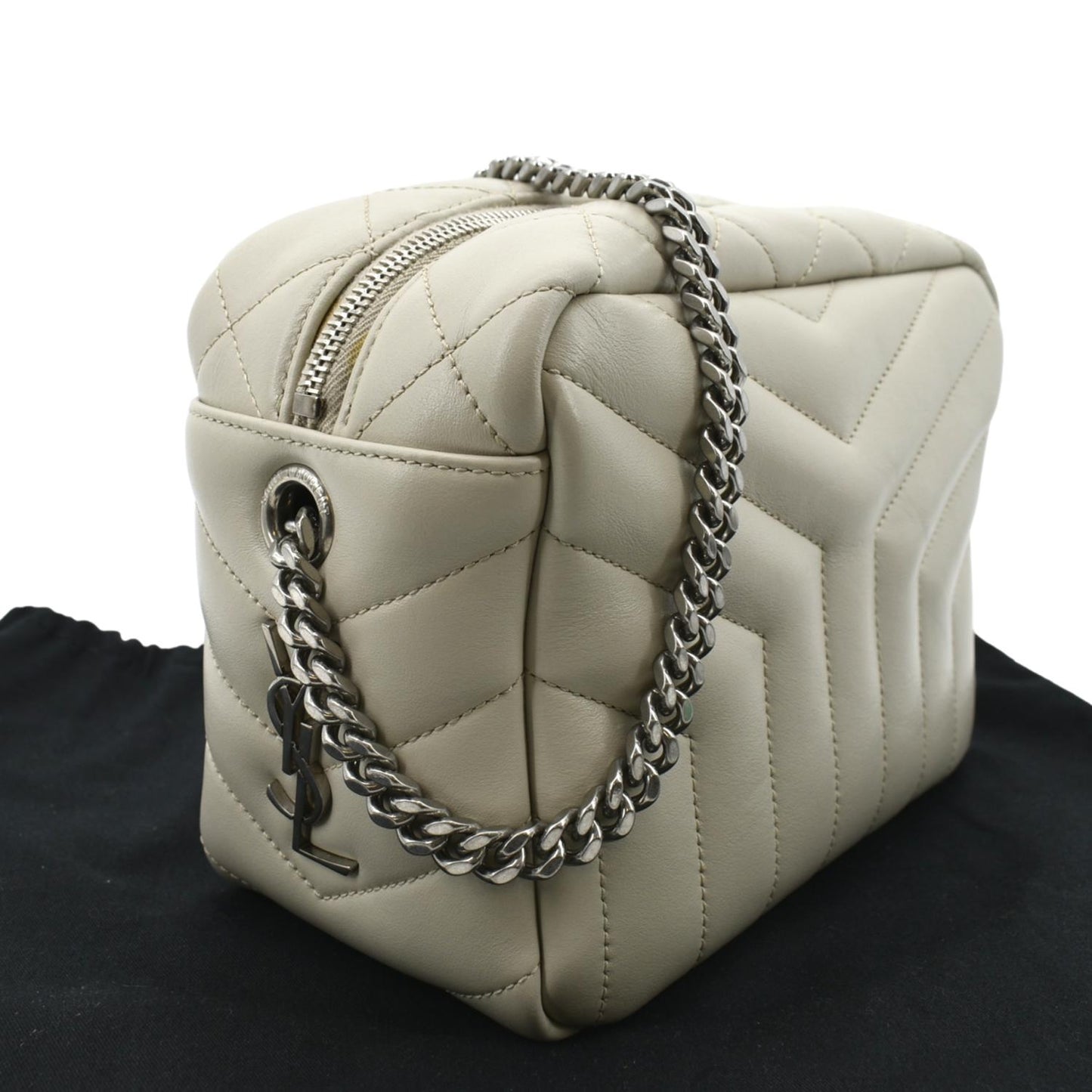 SAINT LAURENT Loulou Y Small Calfskin Leather Crossbody Bag White