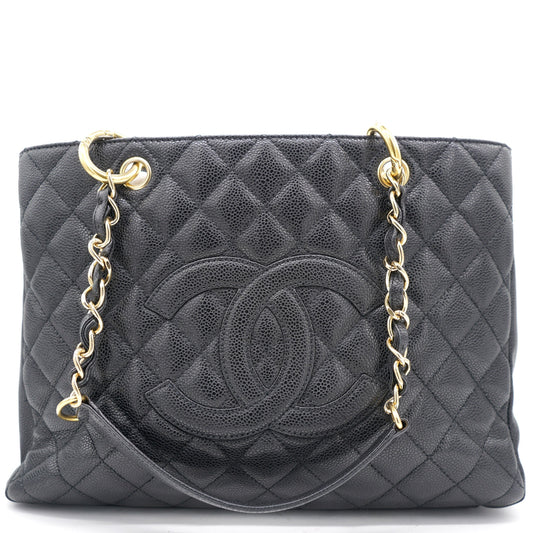 Chanel Beige Quilted Caviar Leather Grand Shopper GST Tote