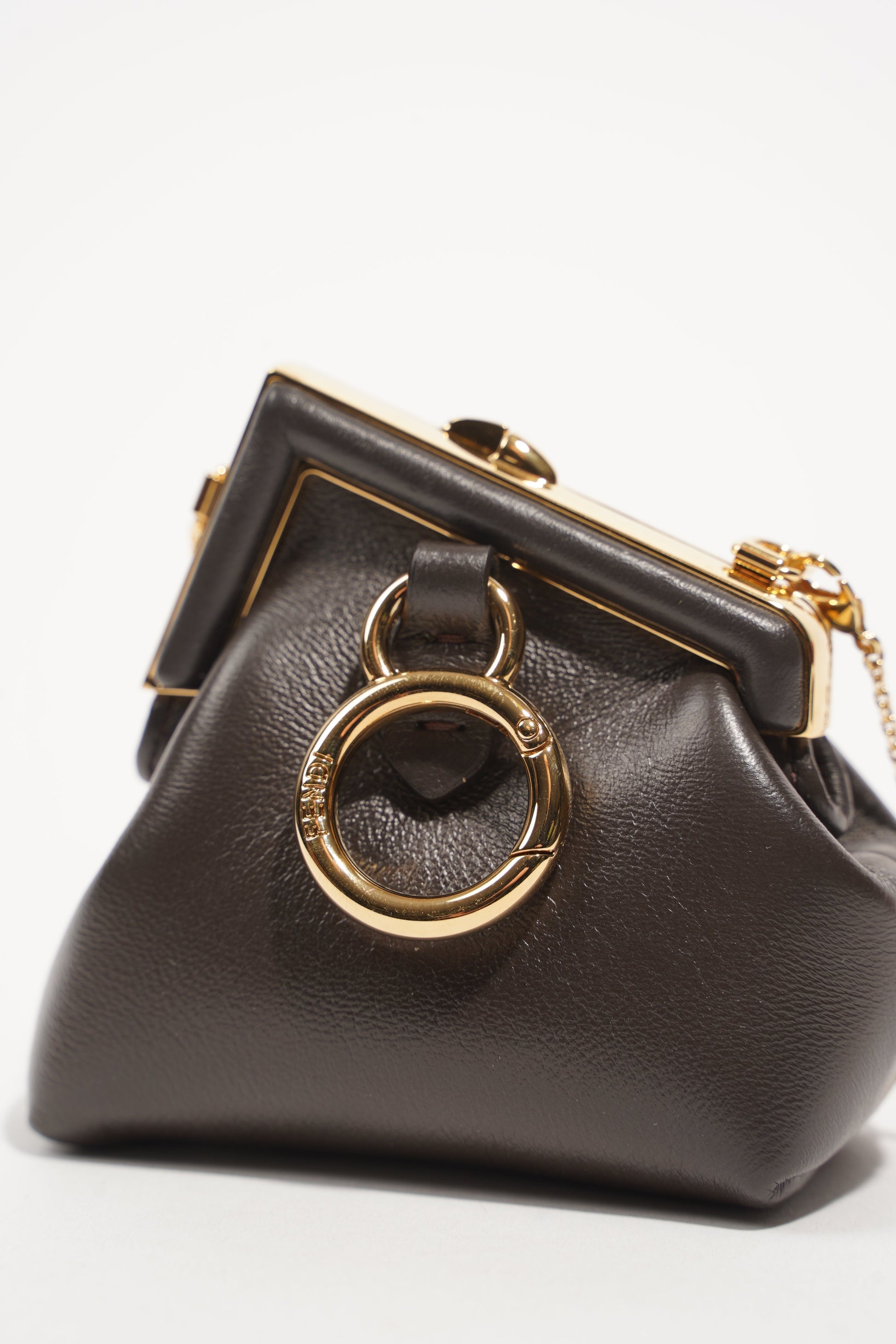 Fendi Womens Nano Fendi First Charm Dark Brown Gold