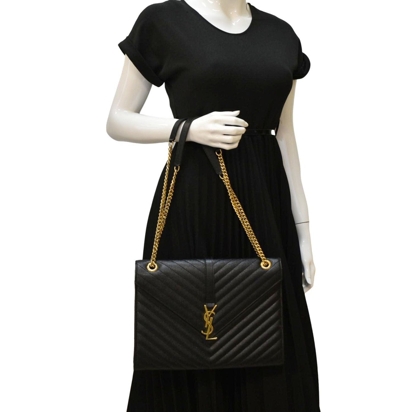 SAINT LAURENT Large Envelope Flap Matelasse Leather Shoulder Bag Black
