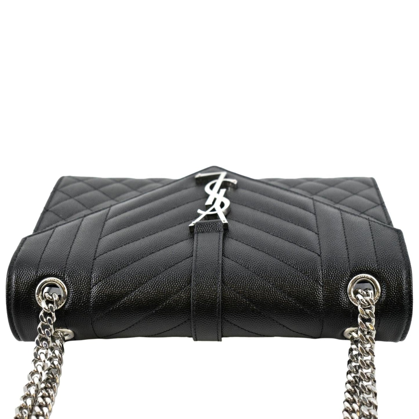 SAINT LAURENT Medium Envelope Leather Chain Shoulder Bag Black