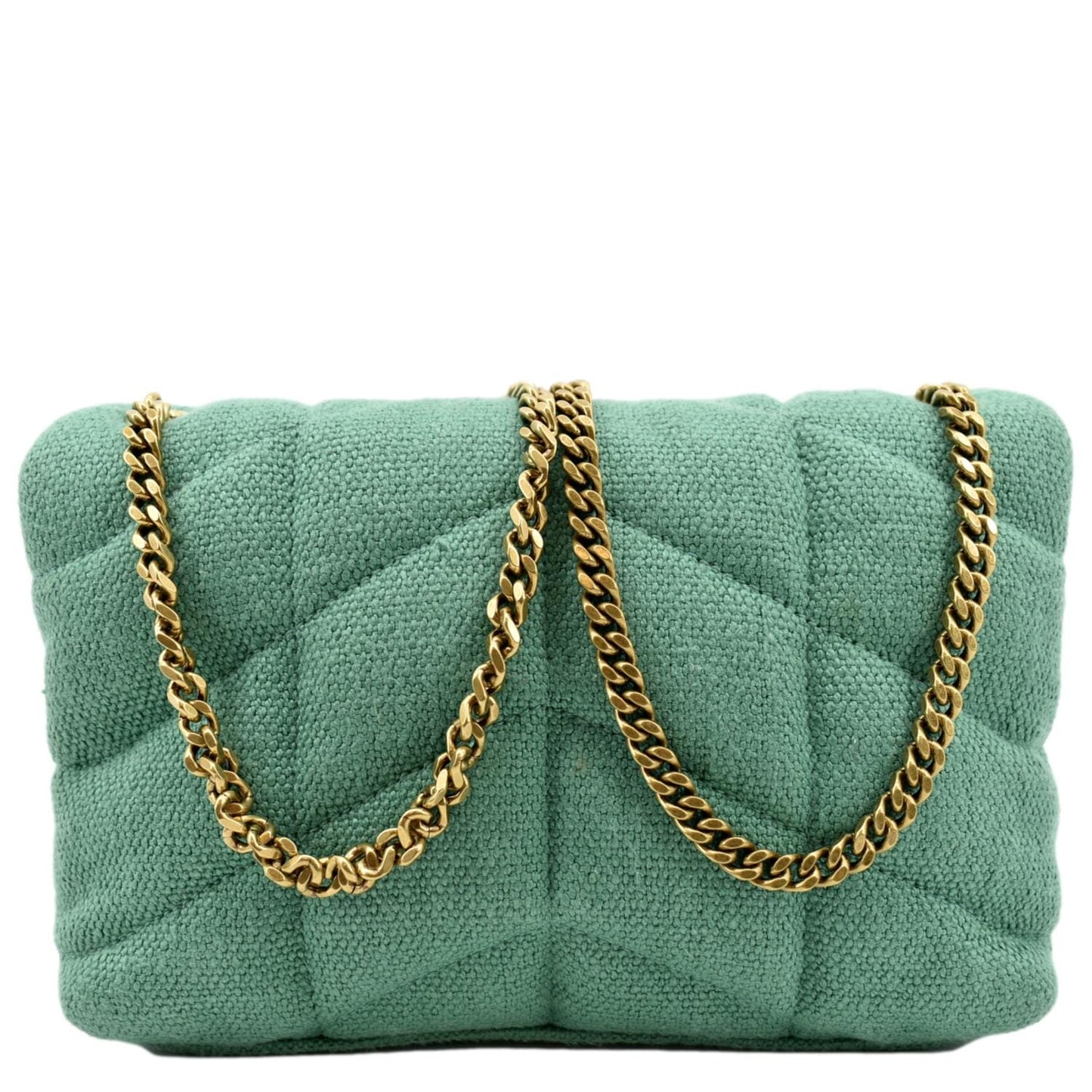 SAINT LAURENT Loulou Puffer Mini Quilted Canvas Crossbody Bag Light Green