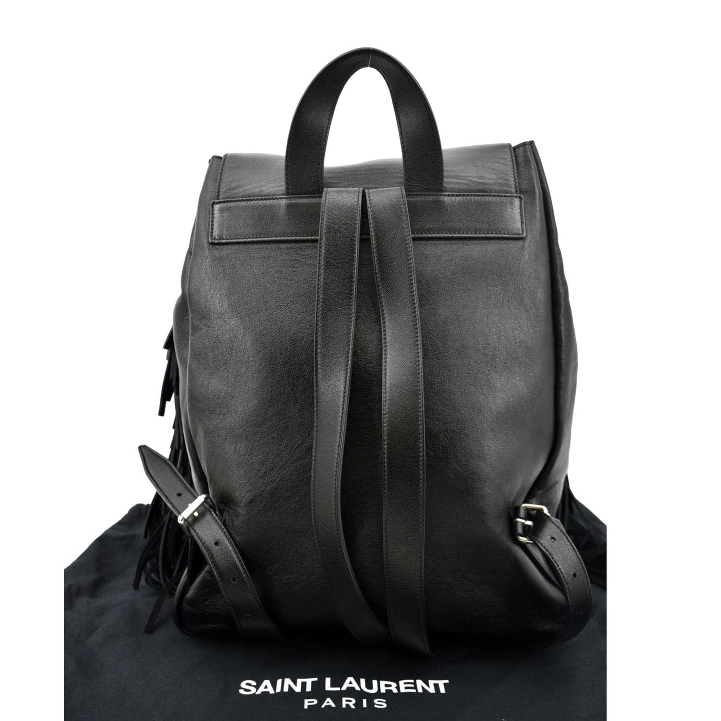 SAINT LAURENT Fringe Calfskin Leather Backpack Bag Black