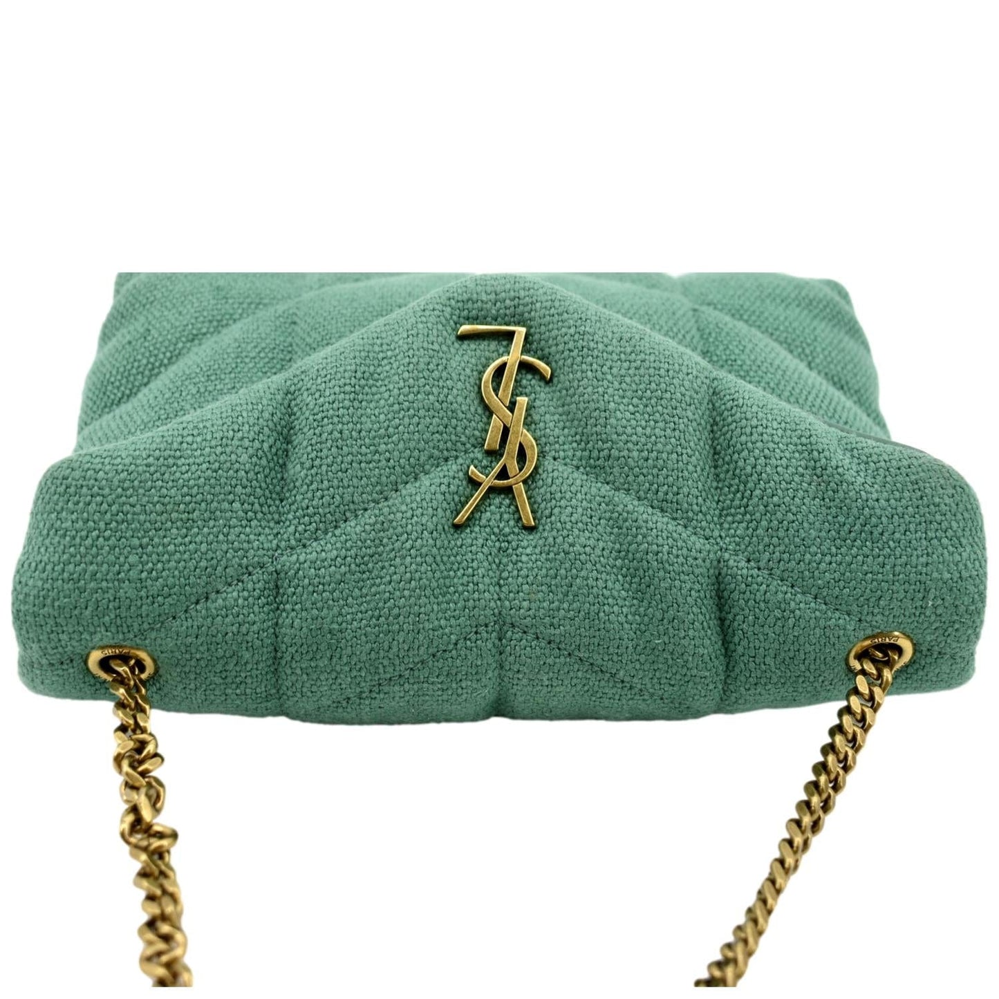 SAINT LAURENT Loulou Puffer Mini Quilted Canvas Crossbody Bag Light Green