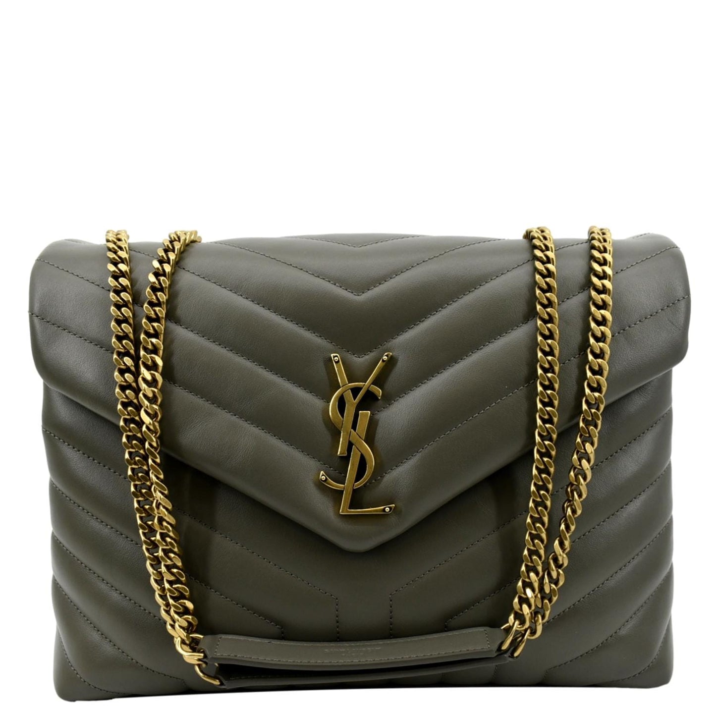 SAINT LAURENT Medium Loulou Matelasse Leather Chain Shoulder Bag Neutral Grey