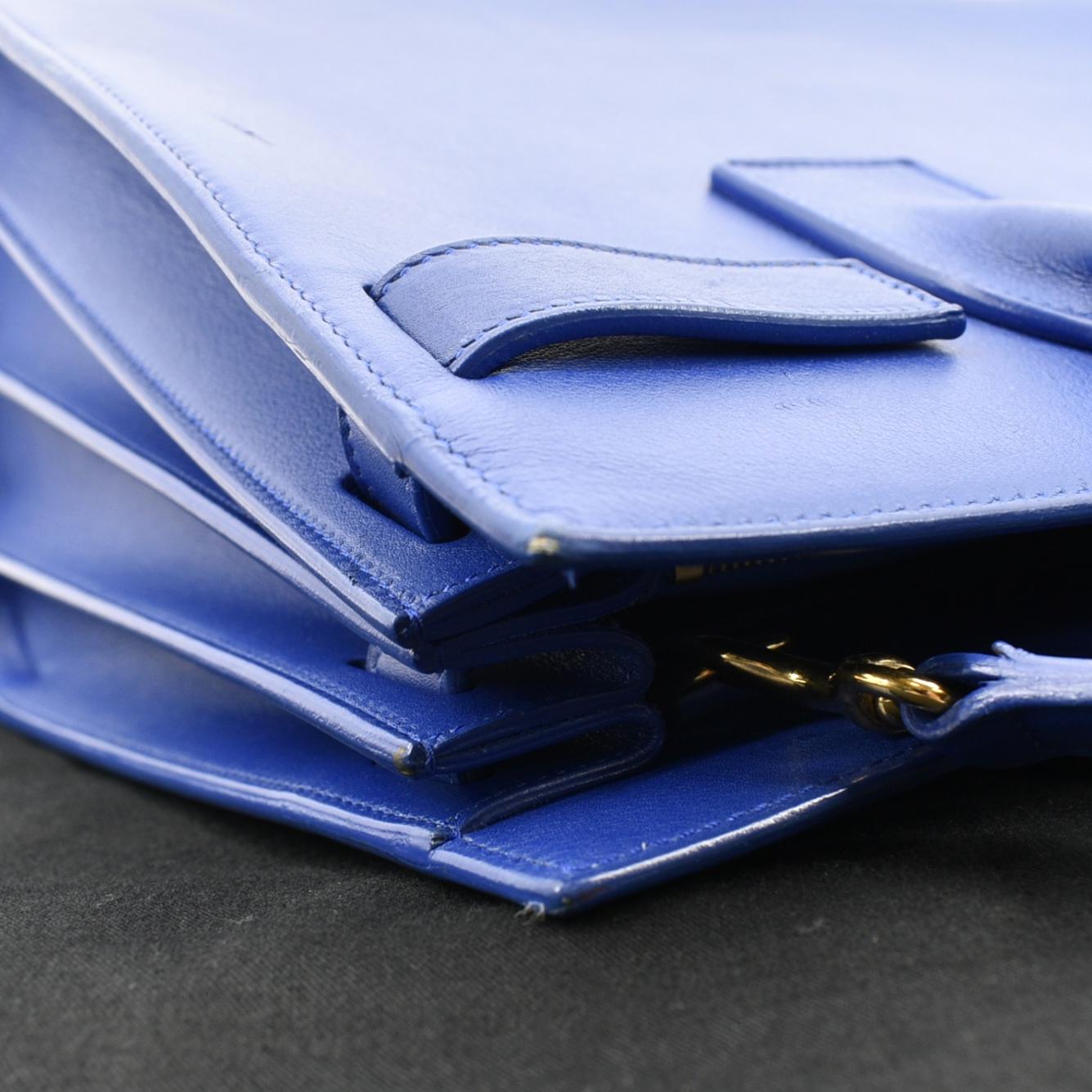 SAINT LAURENT Sac de Jour Leather Shoulder Bag Blue