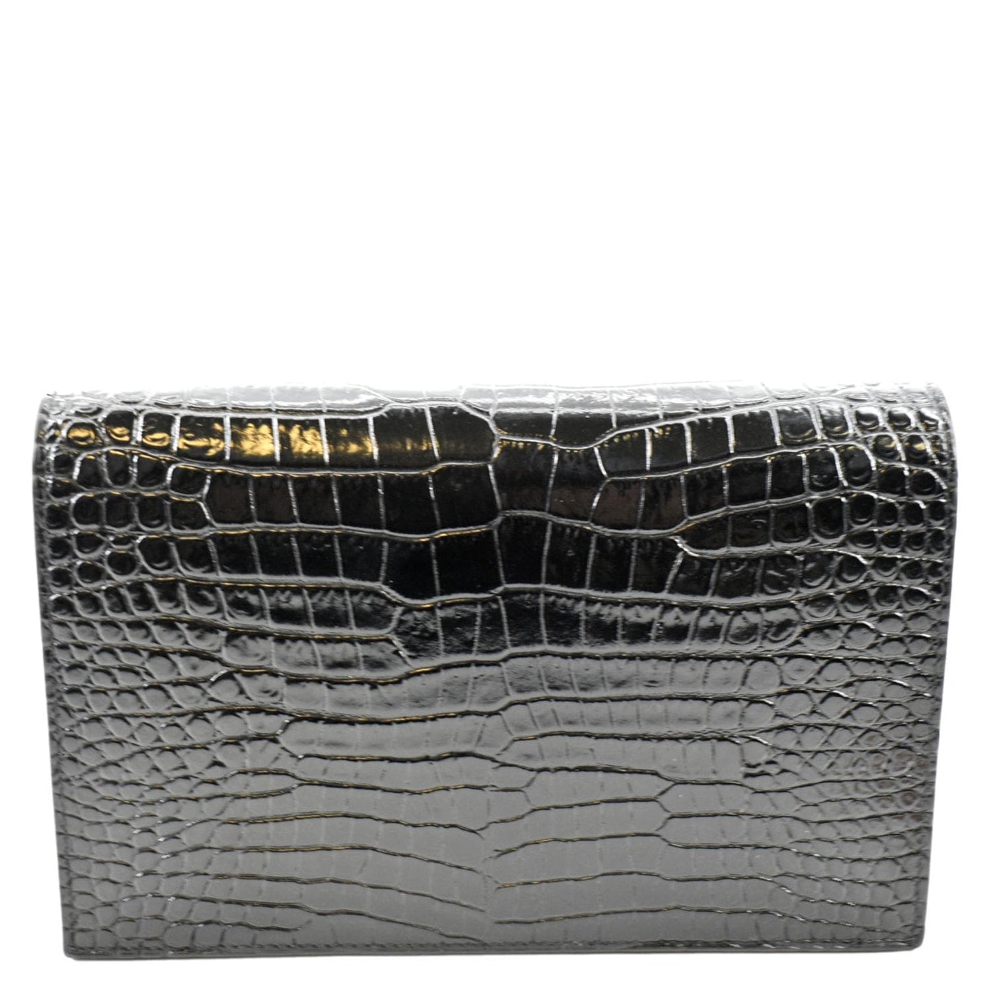 SAINT LAURENT Kate Crocodile Embossed Patent Leather Shoulder Bag Black