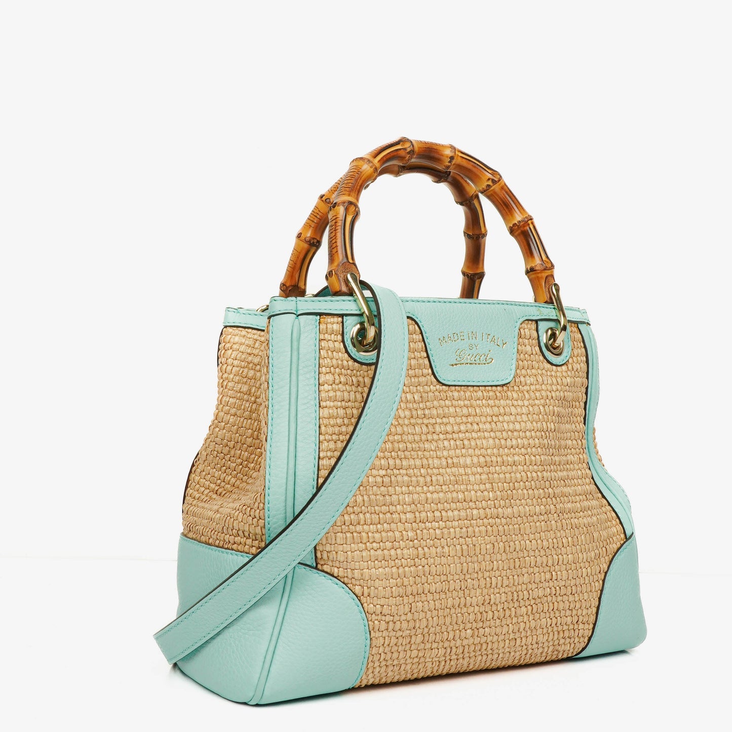 Gucci Woven Straw and Leather Bamboo Shopper Tote Bag