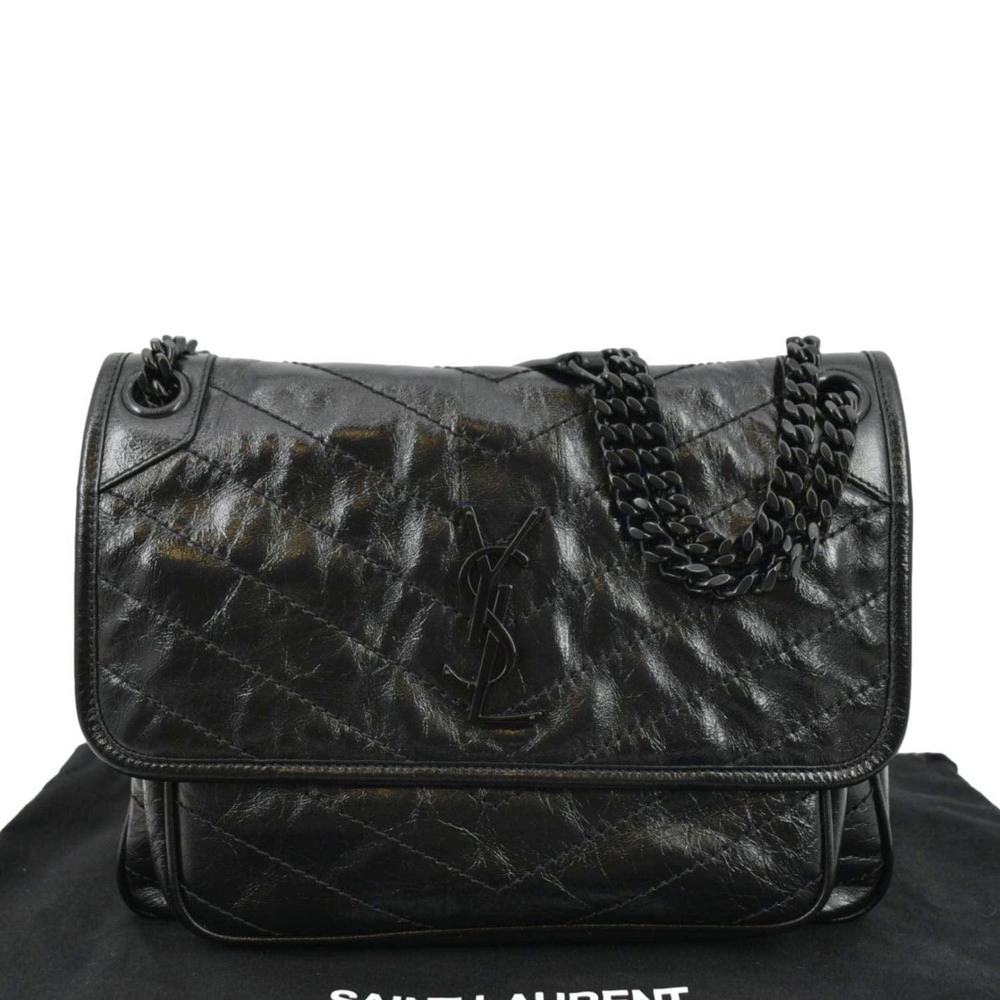SAINT LAURENT Niki Baby Crinkle Leather Shoulder Bag Black