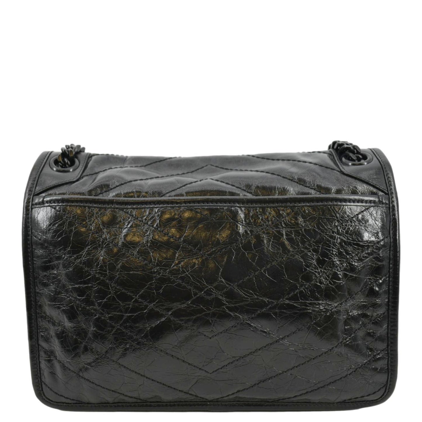 SAINT LAURENT Niki Baby Crinkle Leather Shoulder Bag Black