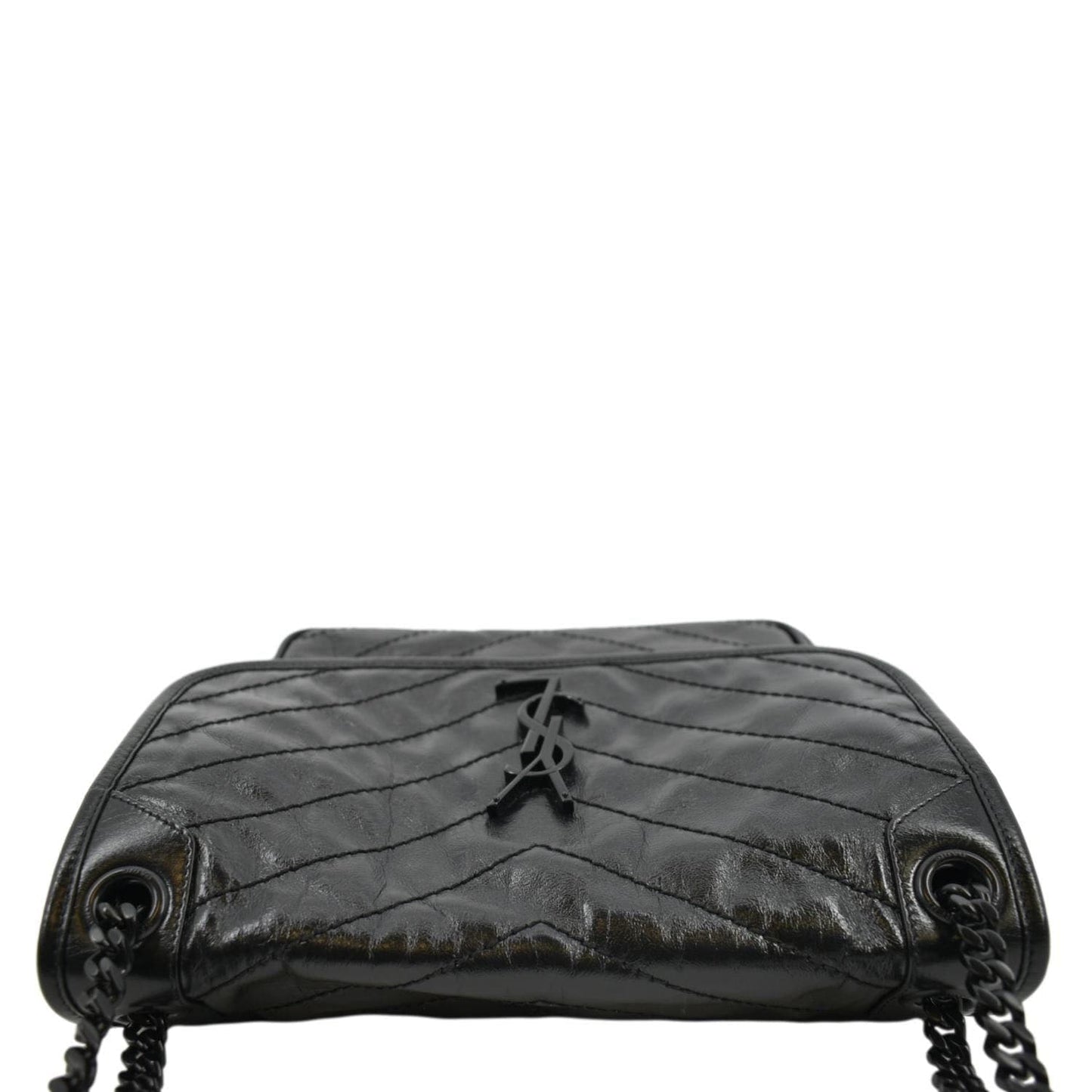 SAINT LAURENT Niki Baby Crinkle Leather Shoulder Bag Black