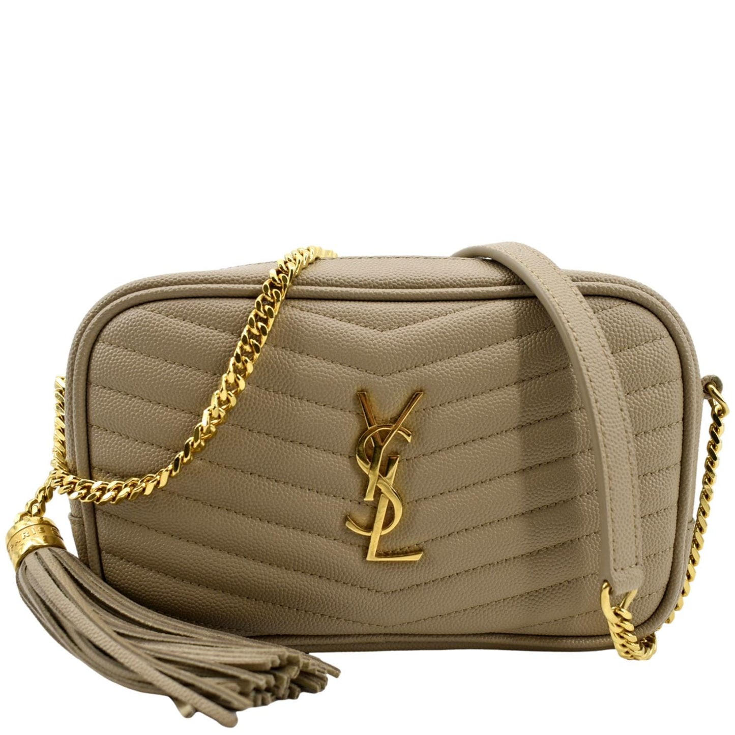 SAINT LAURENT Mini Lou Grain De Poudre Camera Bag Beige