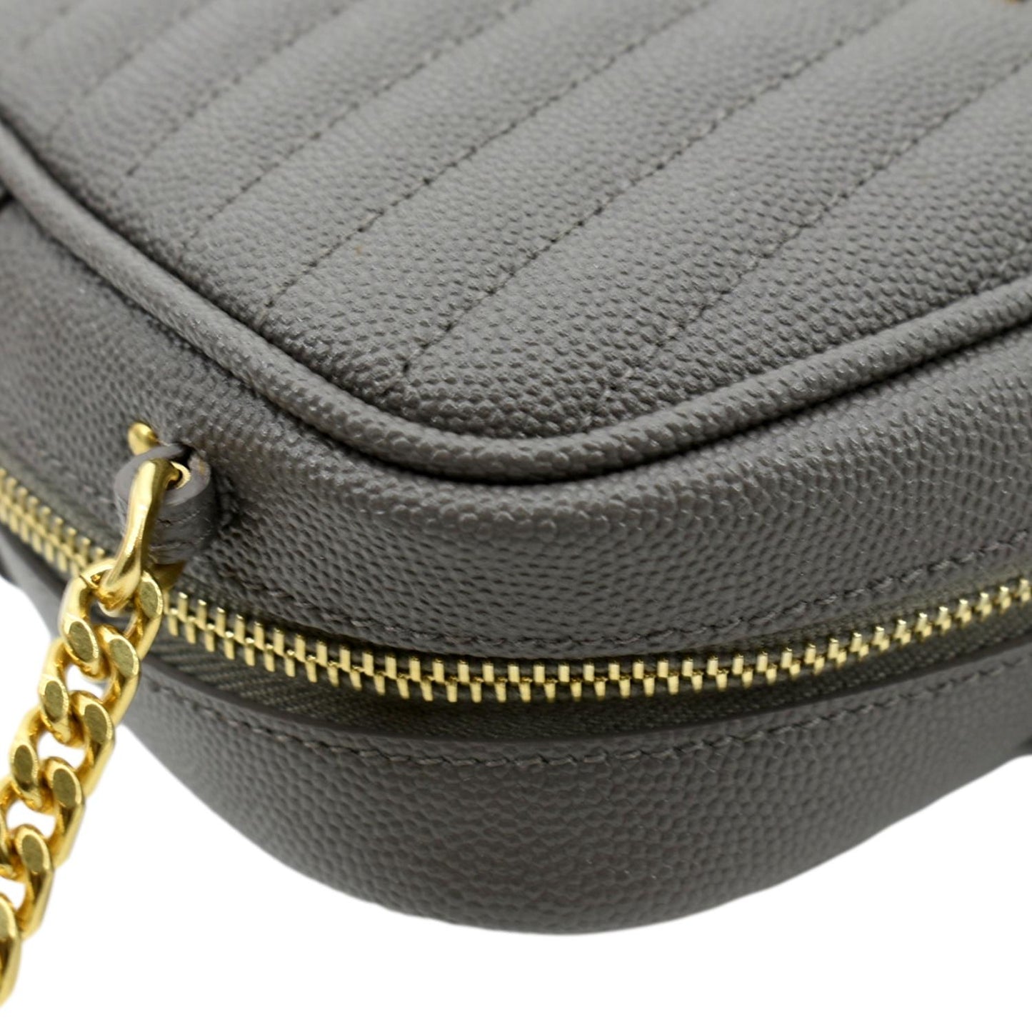 SAINT LAURENT Lou Chevron Leather Camera Crossbody Bag Storm