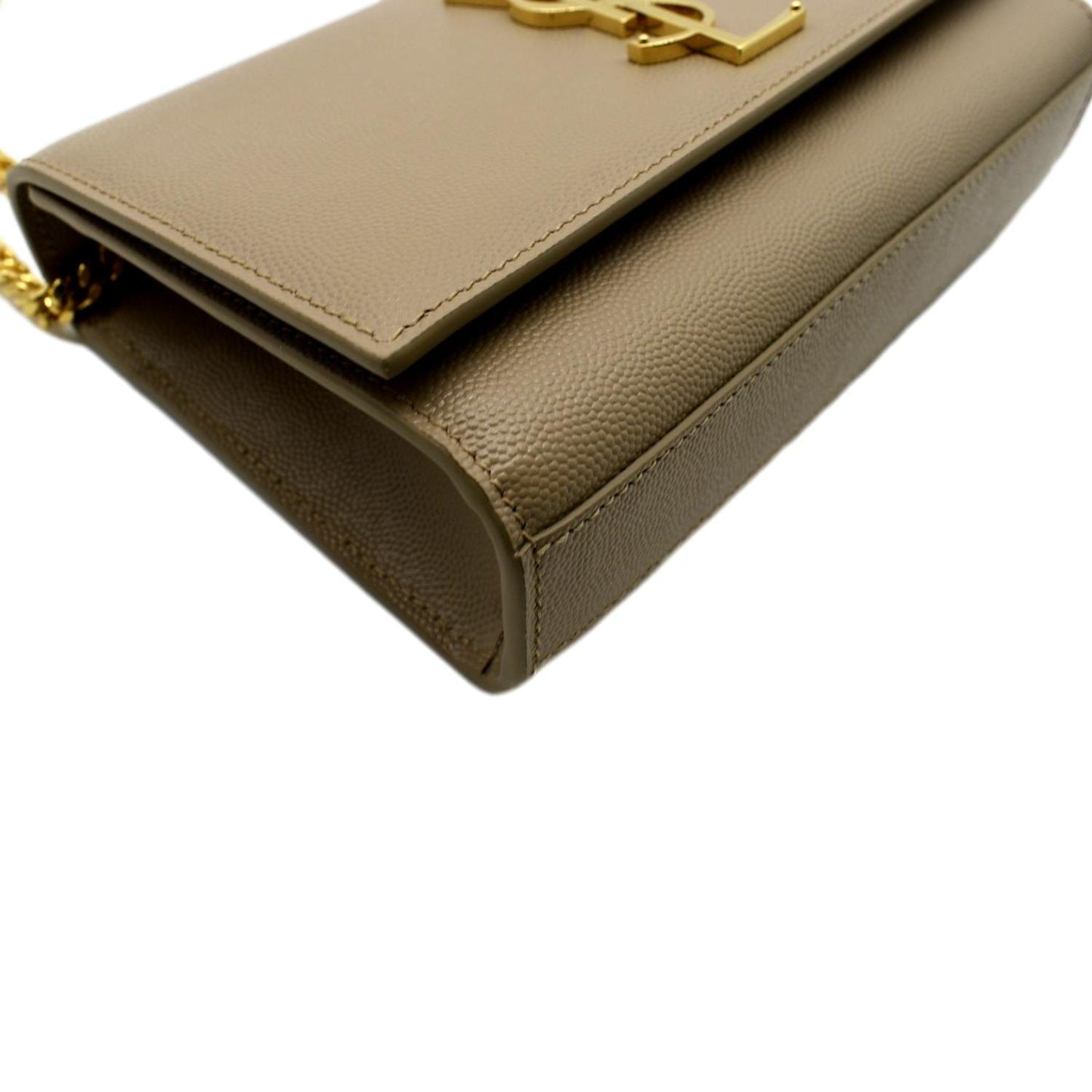 SAINT LAURENT Kate Leather Chain Clutch Crossbody Bag Beige