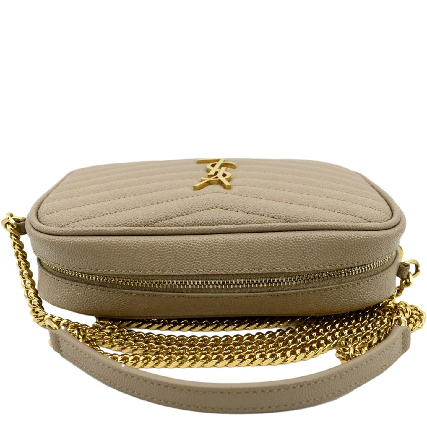 SAINT LAURENT Mini Lou Grain De Poudre Camera Bag Beige