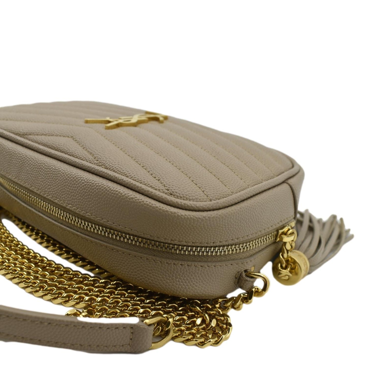 SAINT LAURENT Mini Lou Grain De Poudre Camera Bag Beige