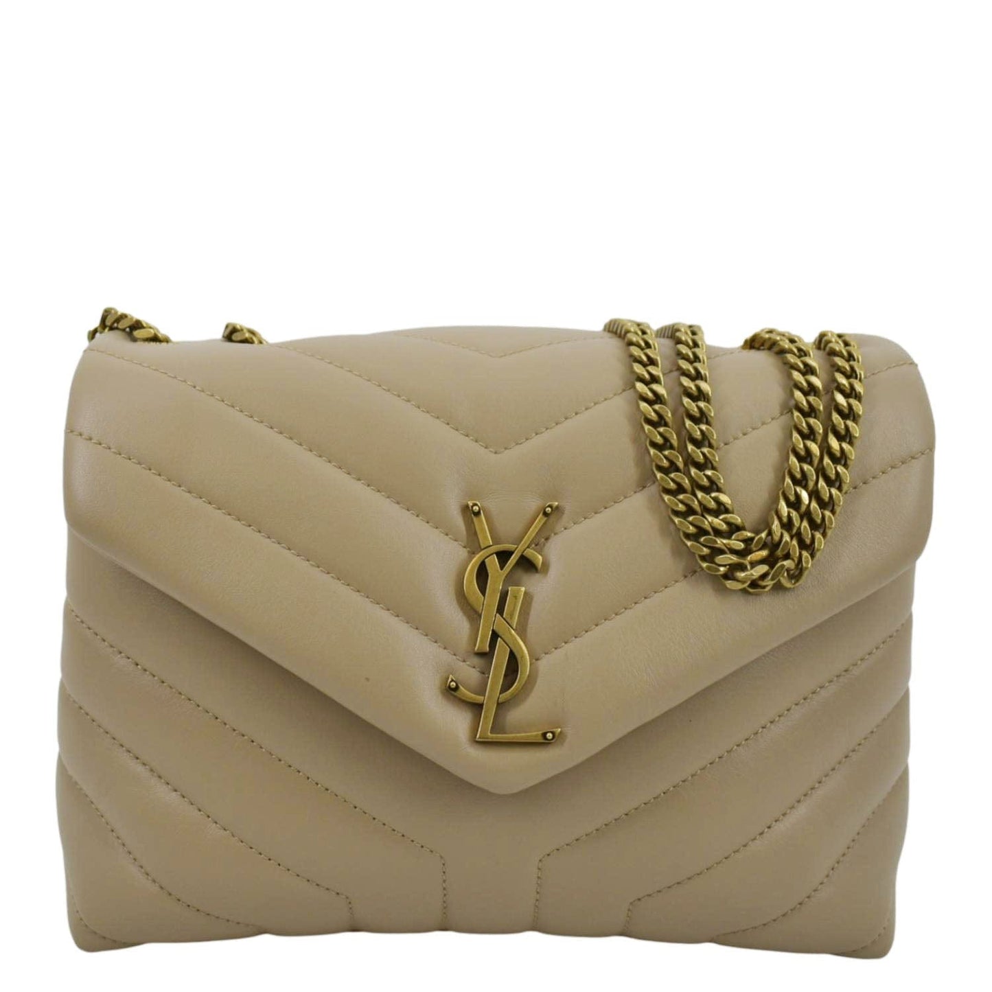 SAINT LAURENT Small Loulou Quilted Leather Crossbody Bag Dark Beige