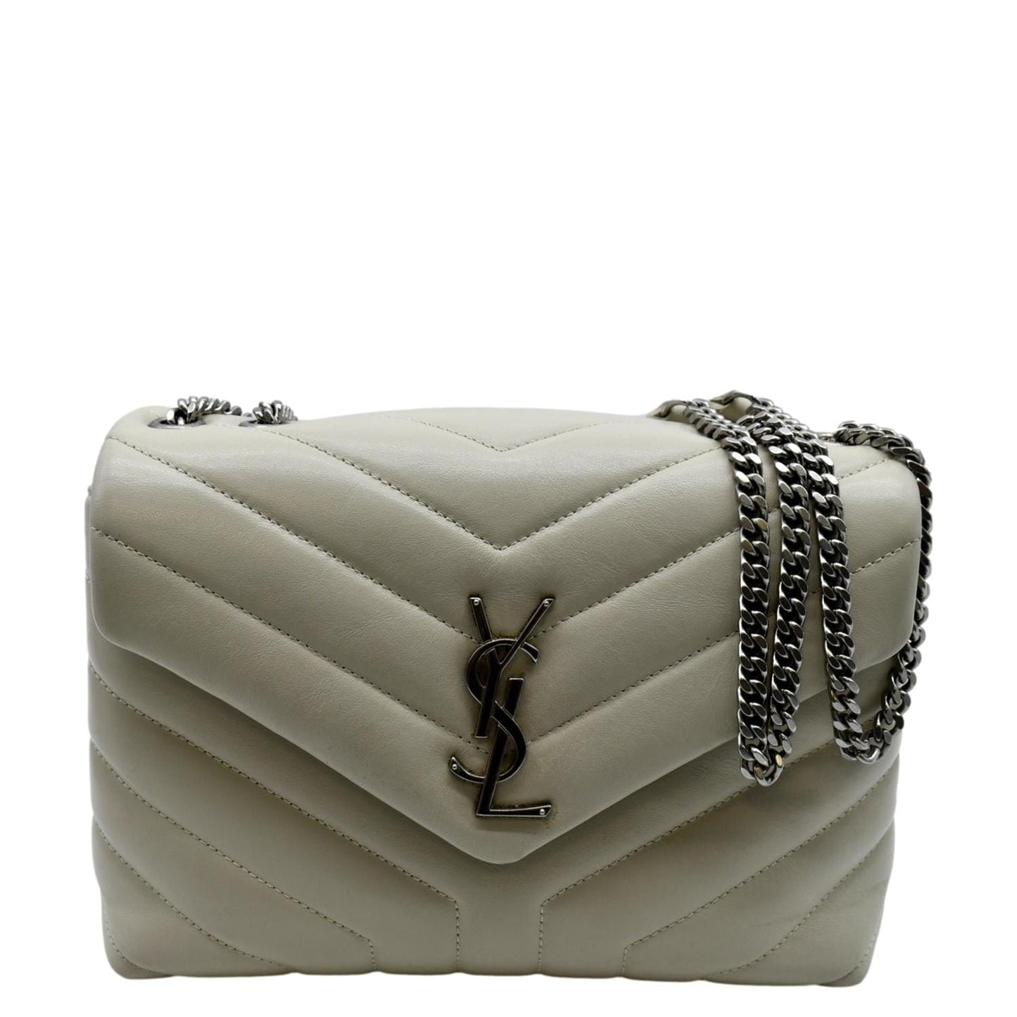 SAINT LAURENT Loulou Toy Quilted Leather Crossbody Bag Ivory