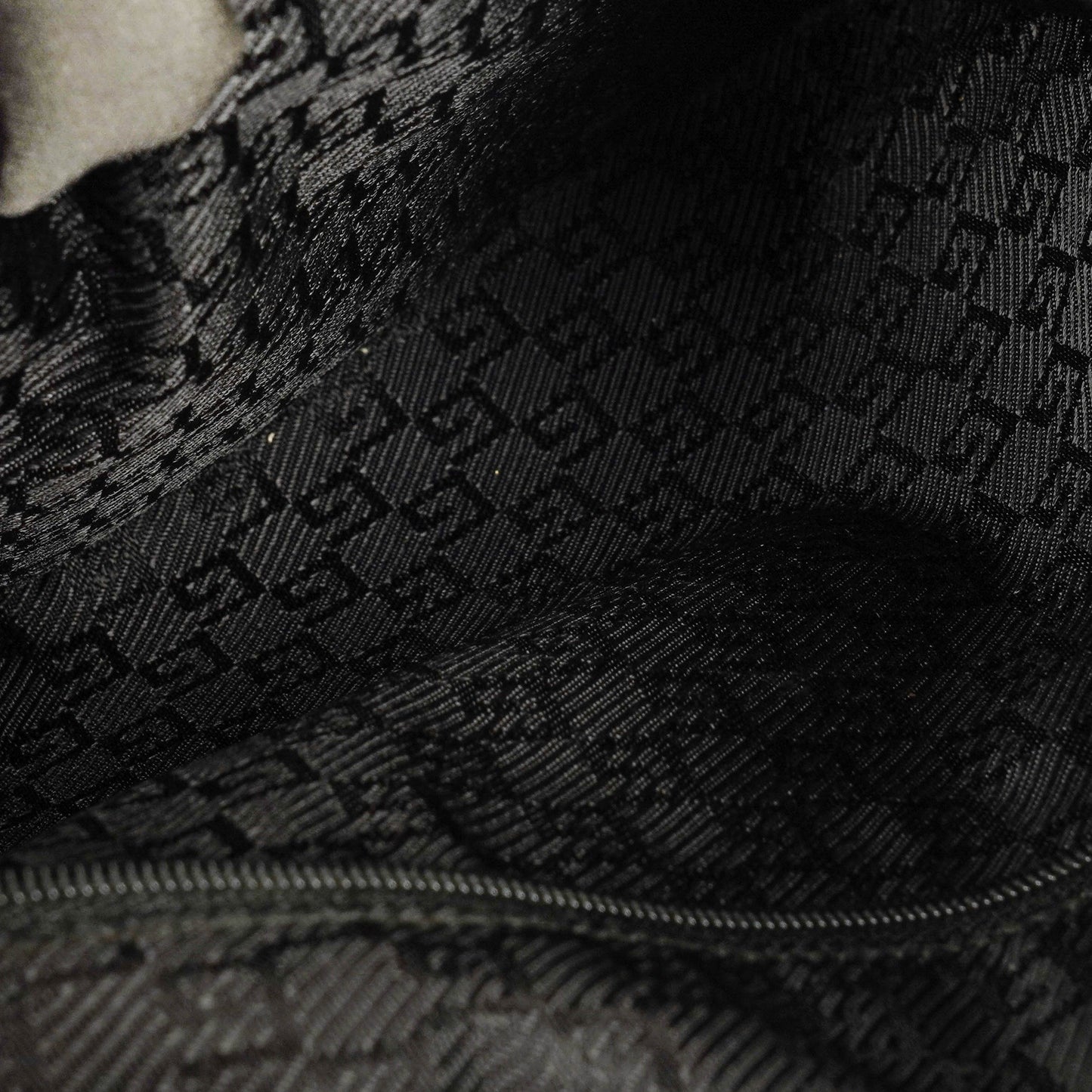 Gucci Black Nylon Leather Braided Handle Ring Hobo Bag