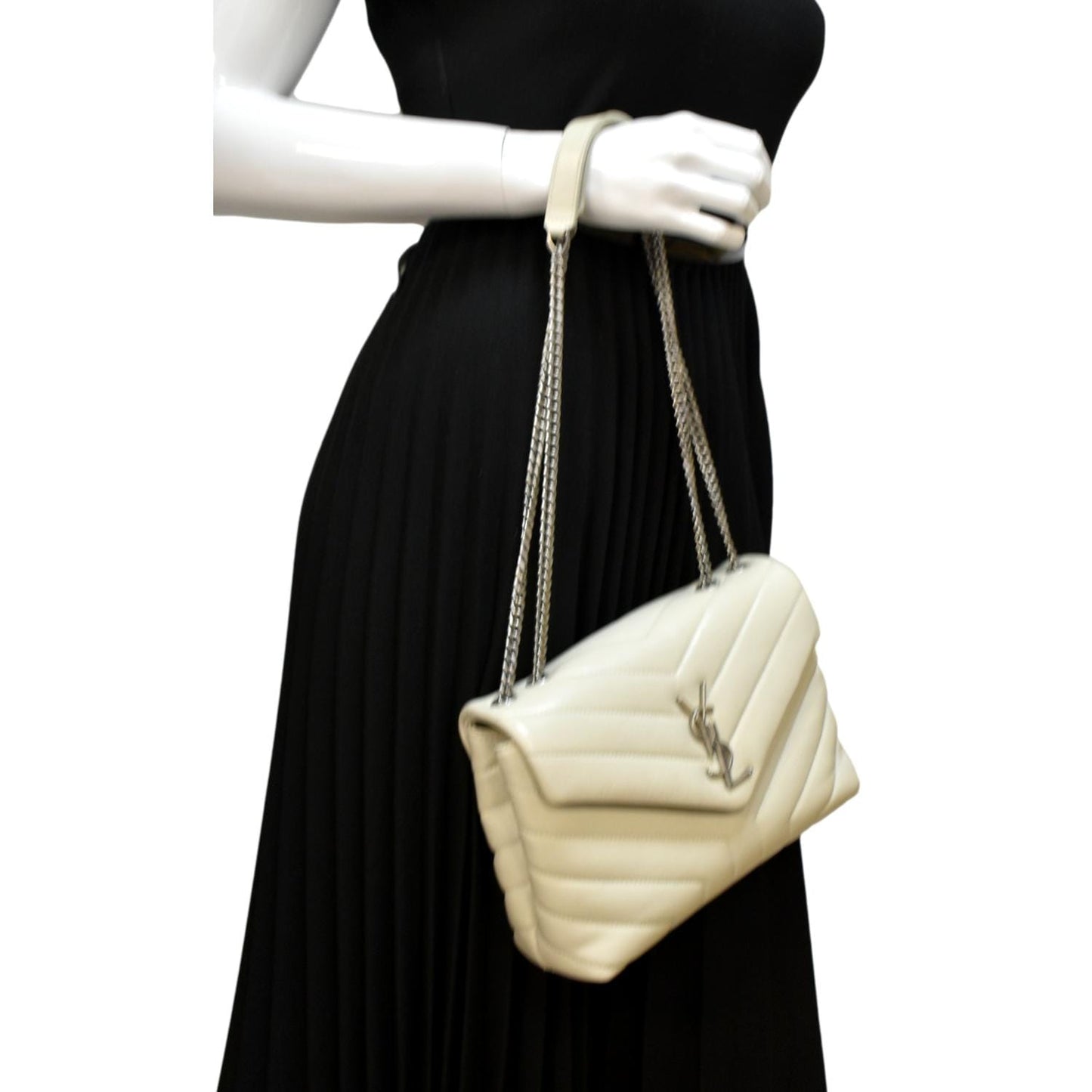 SAINT LAURENT Loulou Toy Quilted Leather Crossbody Bag Ivory