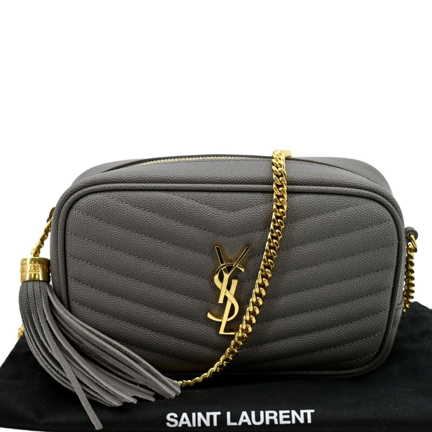 SAINT LAURENT Lou Chevron Leather Camera Crossbody Bag Storm
