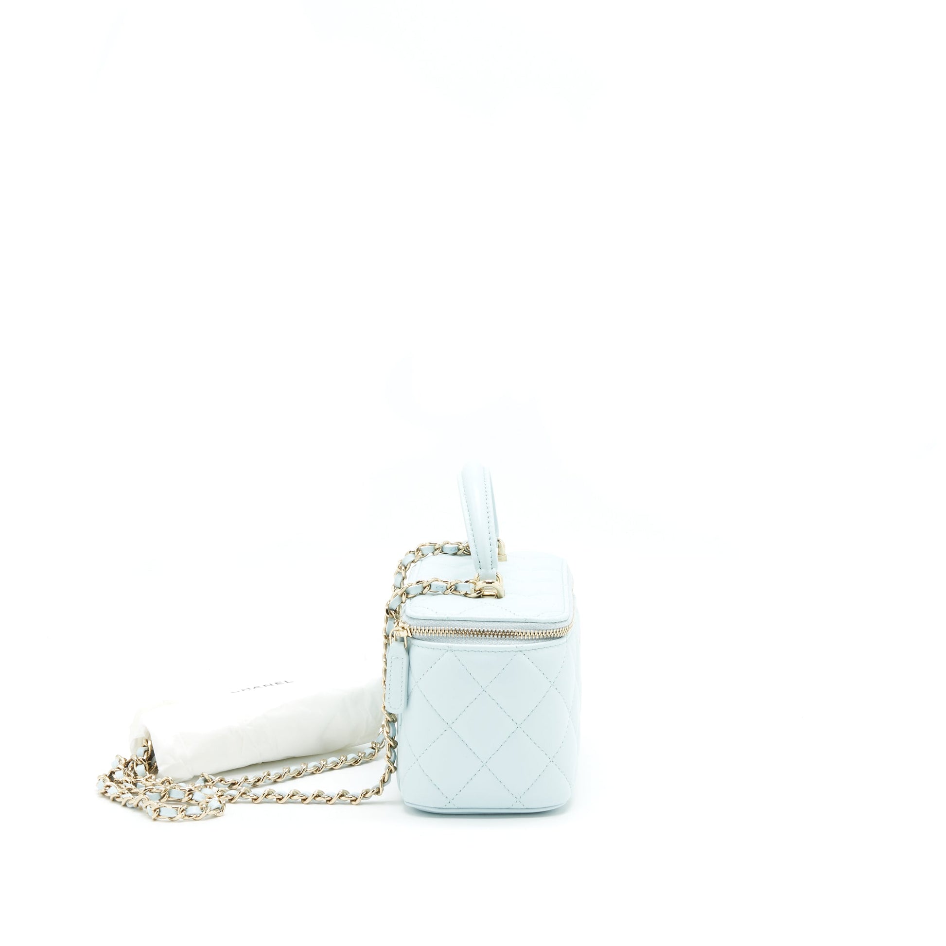 Chanel 21K Rectangular Top handle Vanity with Chain Baby Blue L