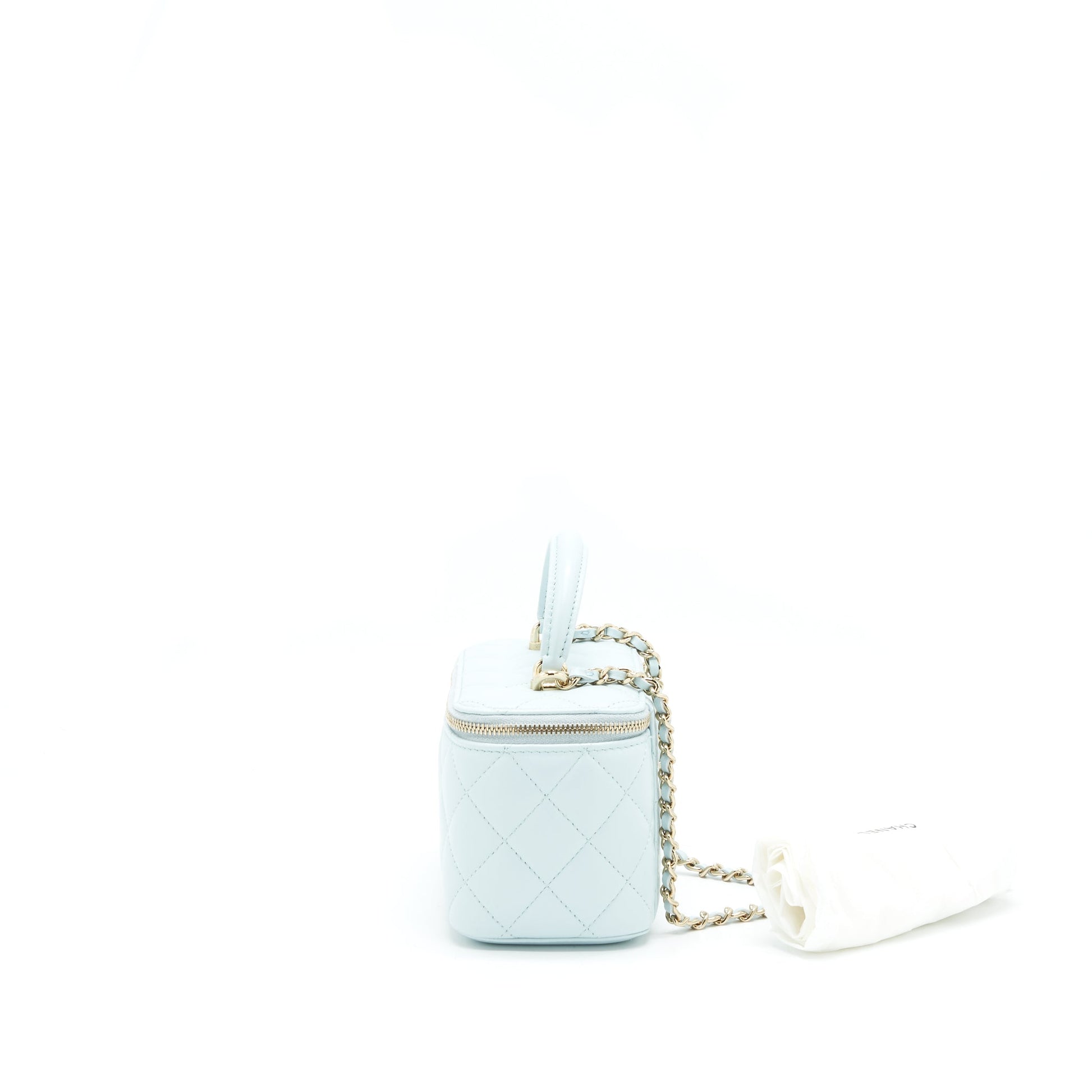 Chanel 21K Rectangular Top handle Vanity with Chain Baby Blue L