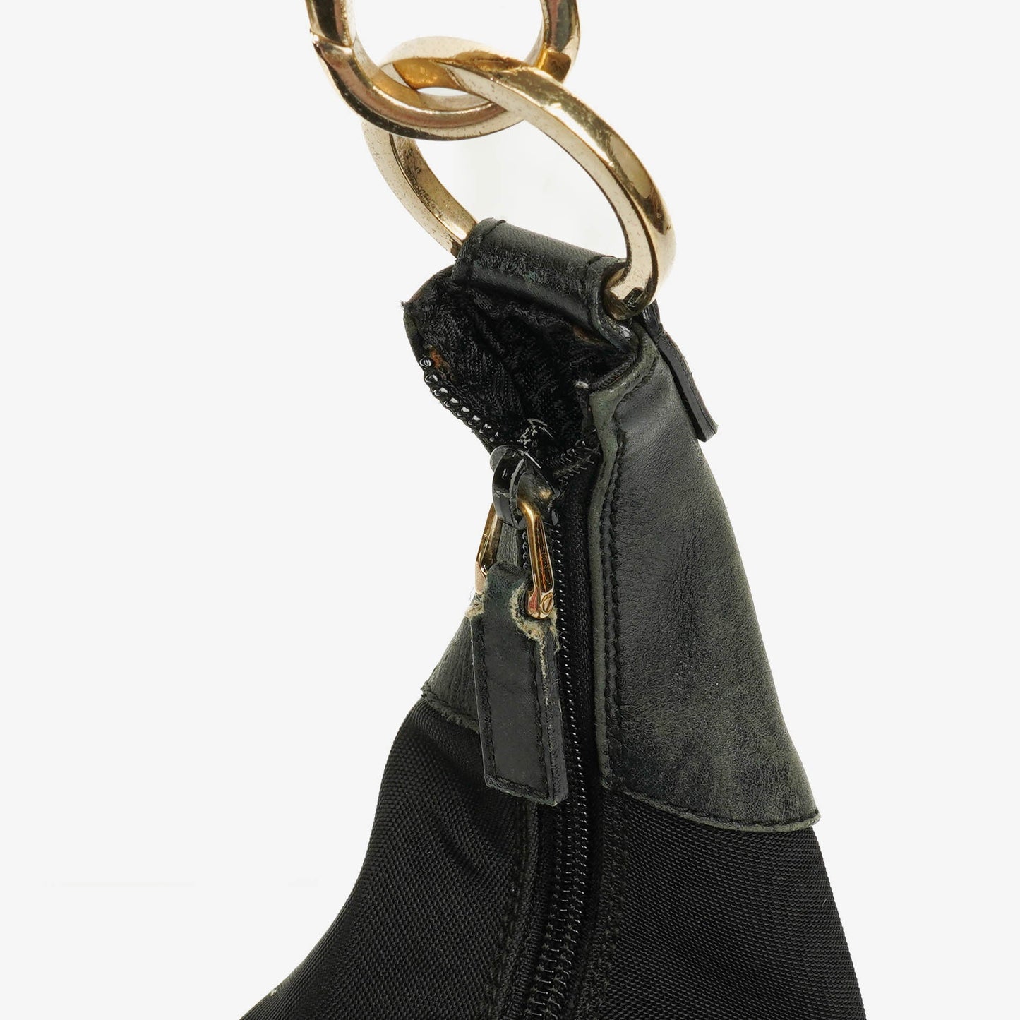 Gucci Black Nylon Leather Braided Handle Ring Hobo Bag