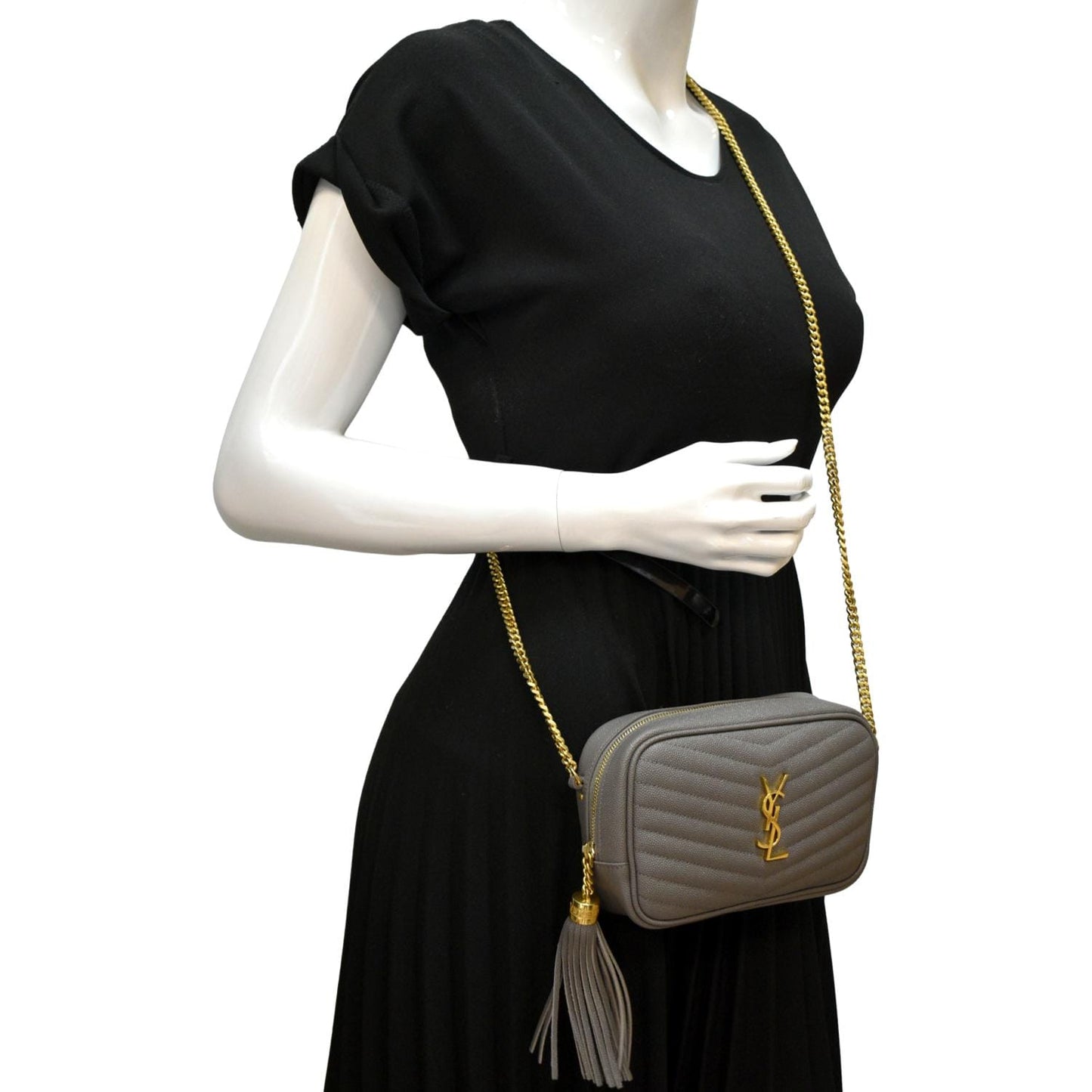 SAINT LAURENT Lou Chevron Leather Camera Crossbody Bag Storm