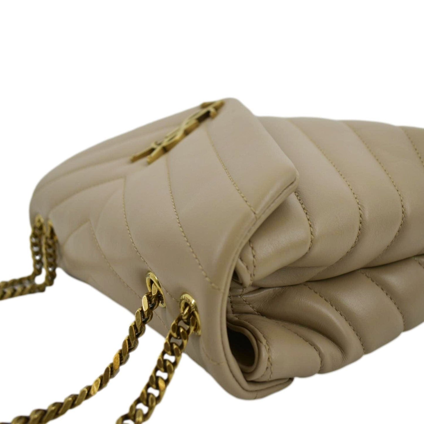 SAINT LAURENT Small Loulou Quilted Leather Crossbody Bag Dark Beige