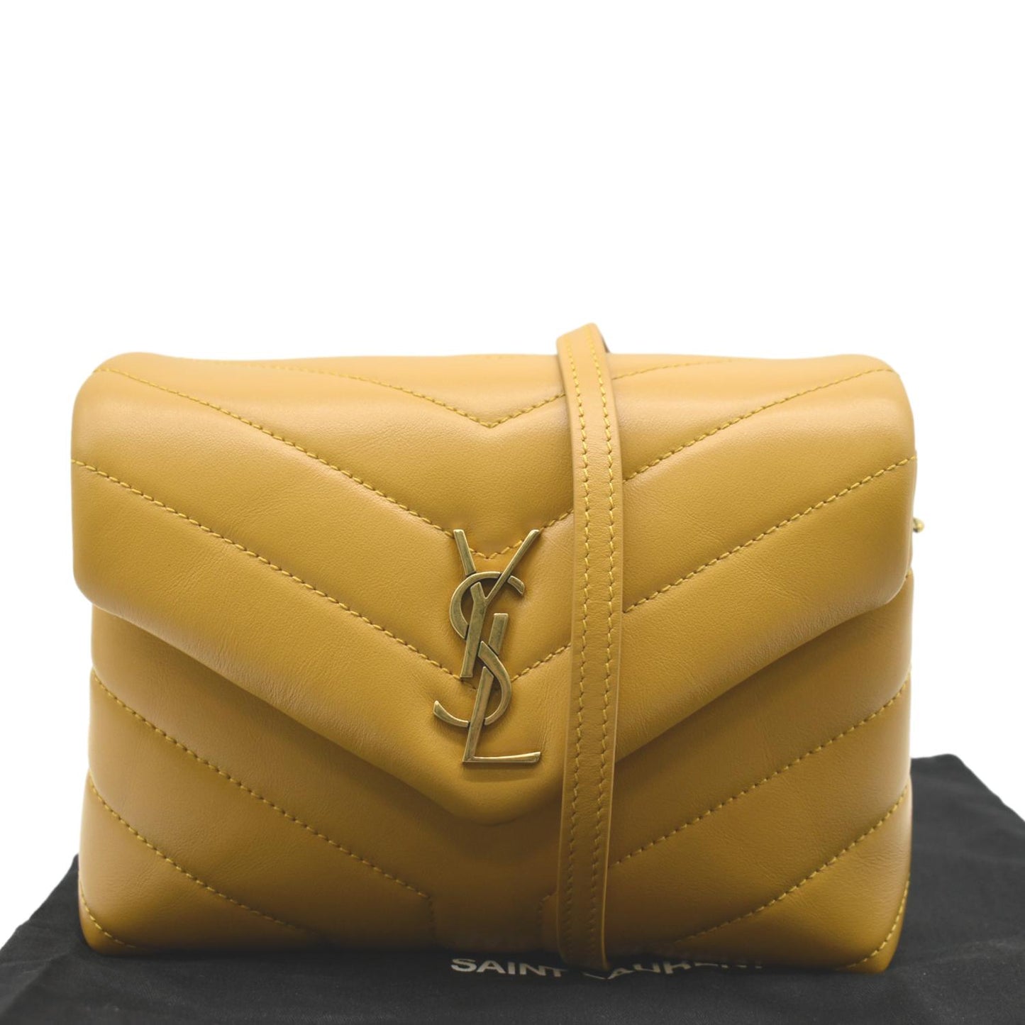 SAINT LAURENT Mini Loulou Leather Crossbody Bag Yellow