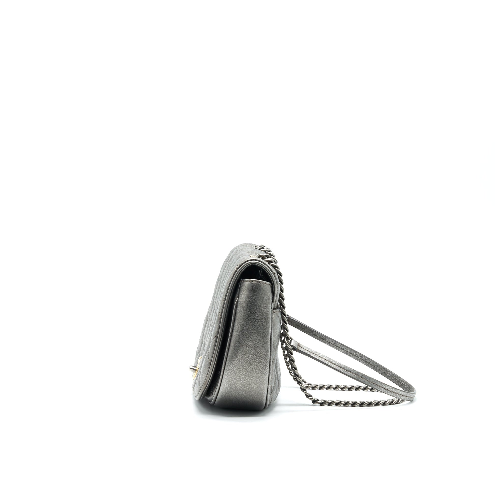 Chanel CC Logo Quilted Calfskin Flap Bag In Metallic Dark Grey
